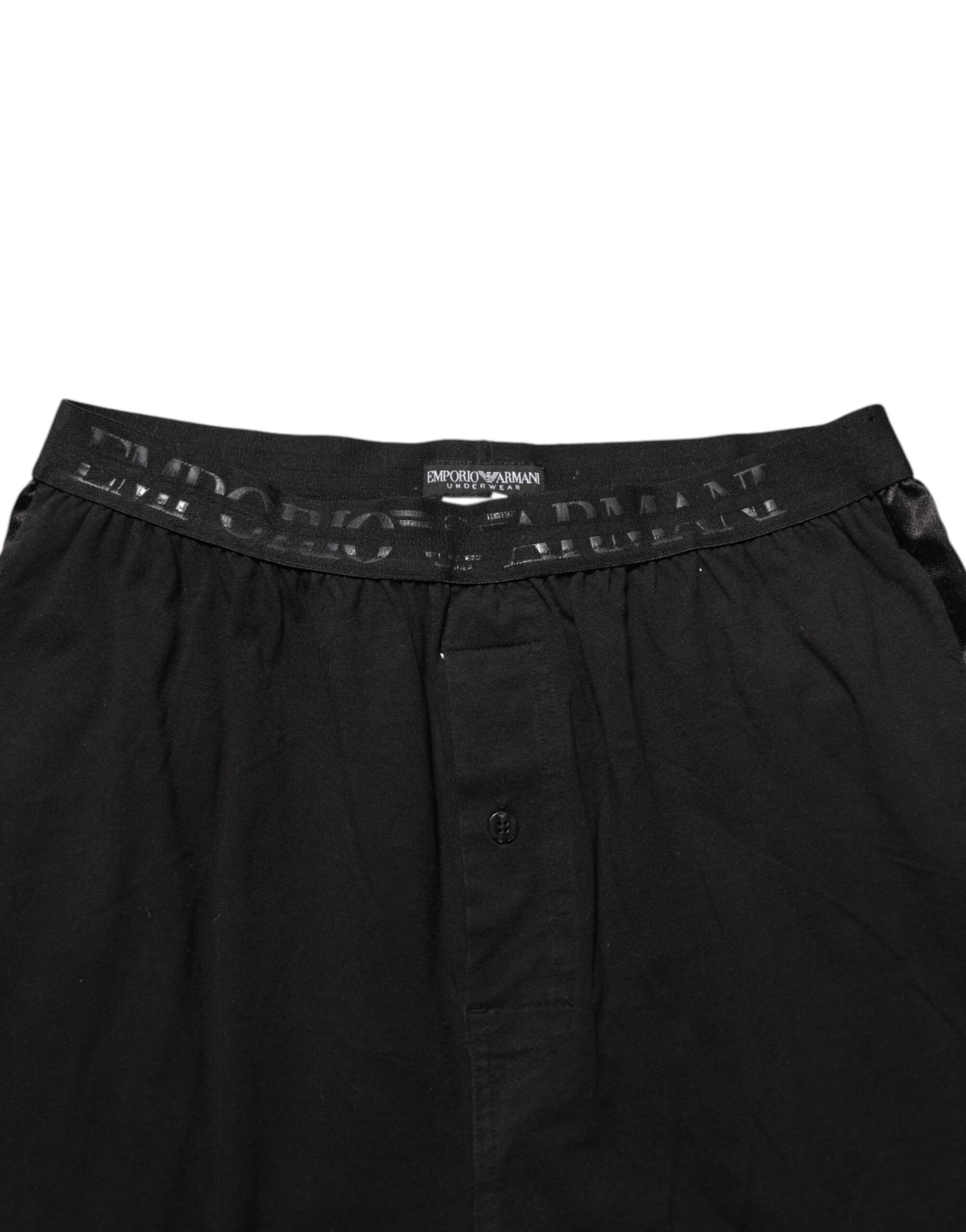 Emporio Armani Black Cotton Blend Logo Waistband Trouser Pants | Regal Royce