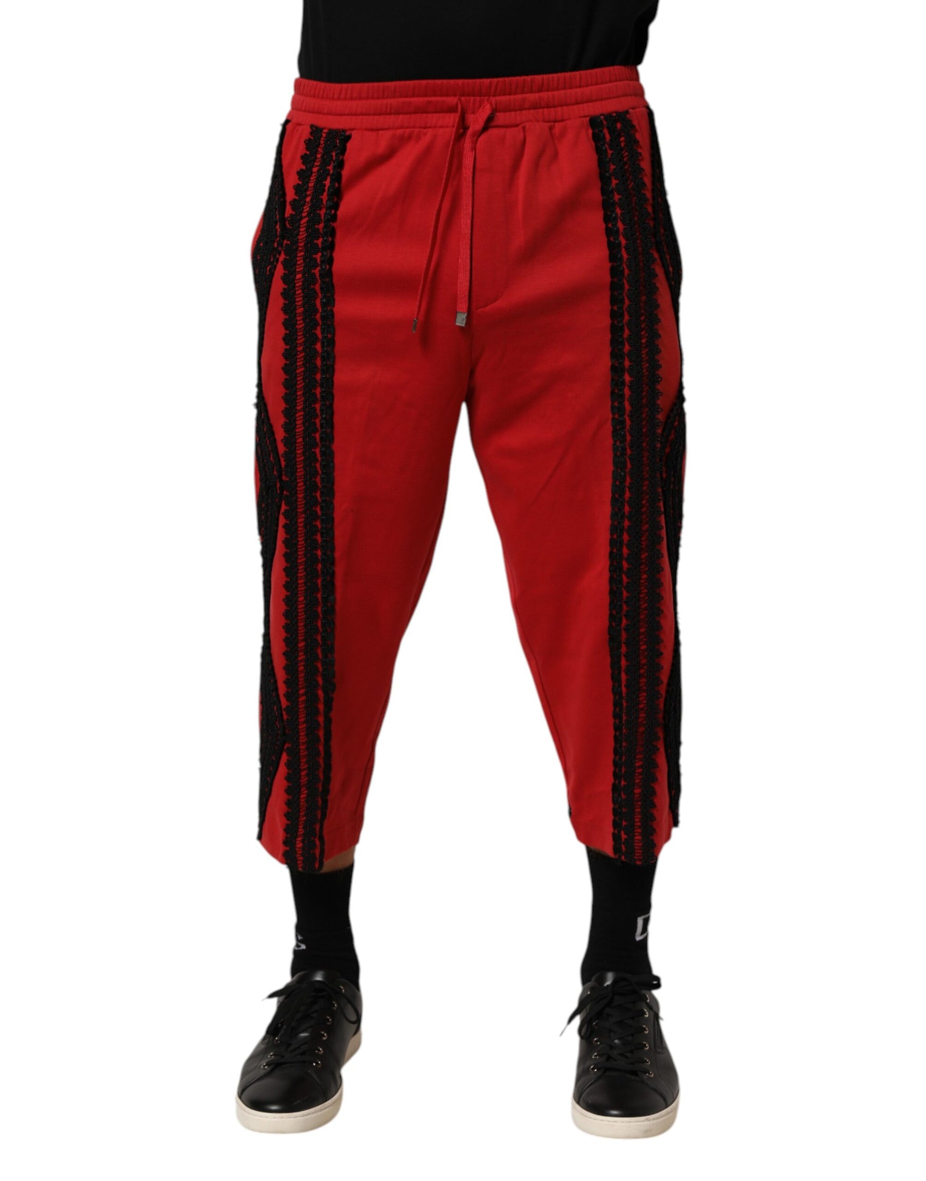 Dolce & Gabbana Red Embroidered Casual Cropped Trouser Pants | Regal Royce