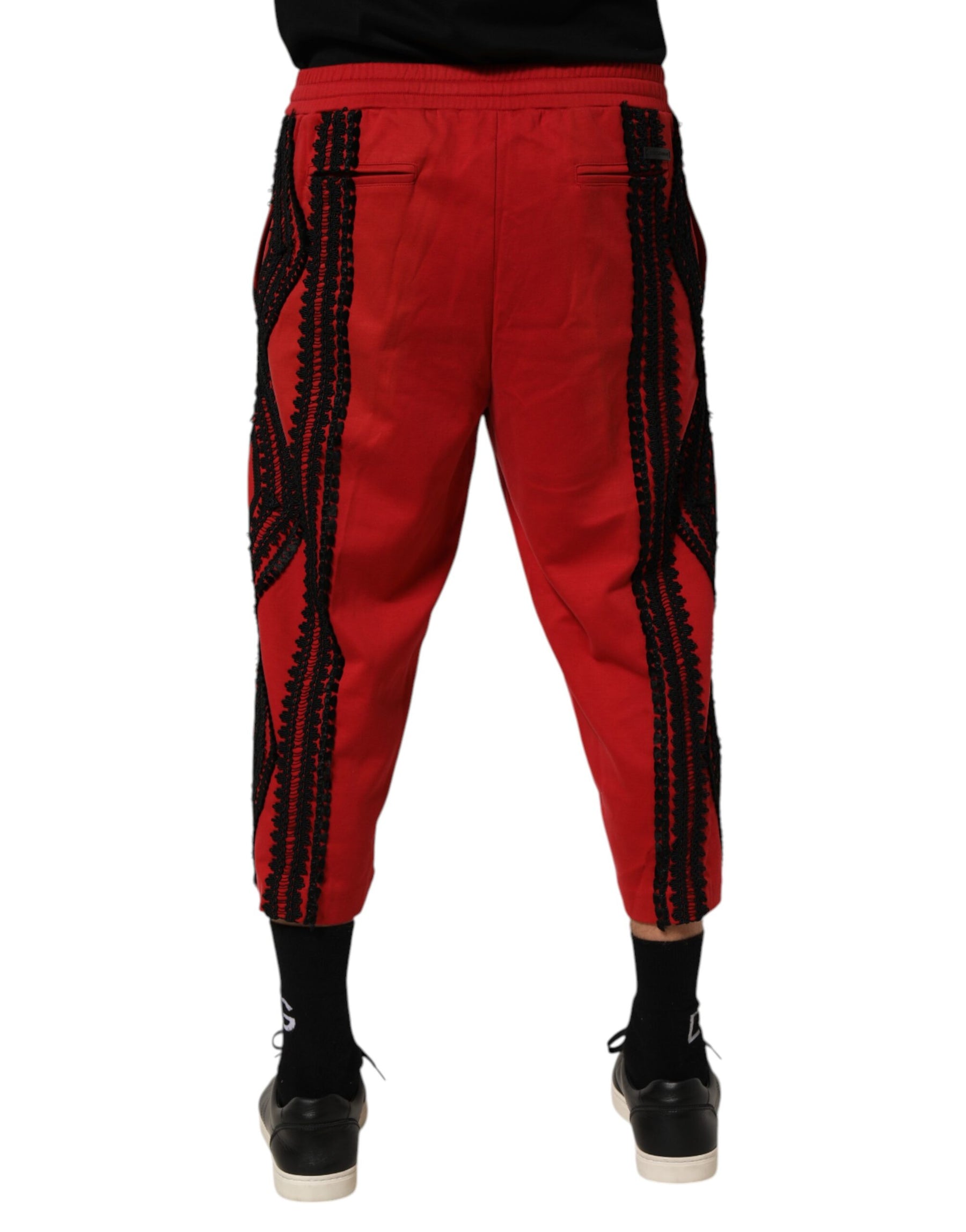 Dolce & Gabbana Red Embroidered Casual Cropped Trouser Pants | Regal Royce