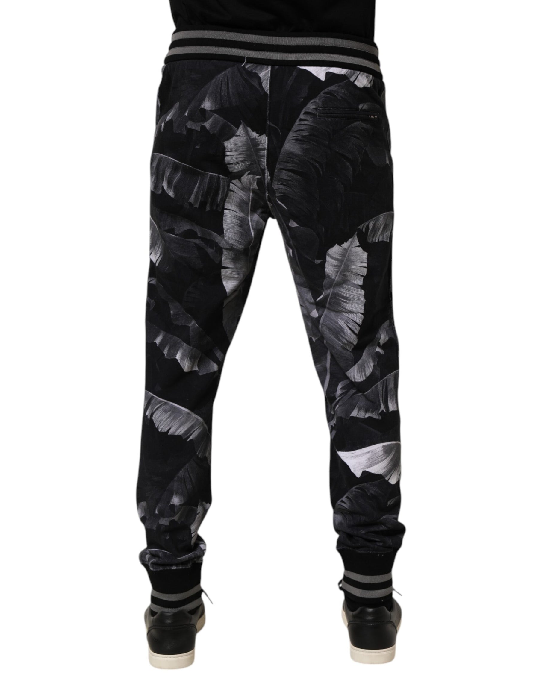 Dolce & Gabbana Black Banana Leaf Cotton Jogger Trouser Pants | Regal Royce
