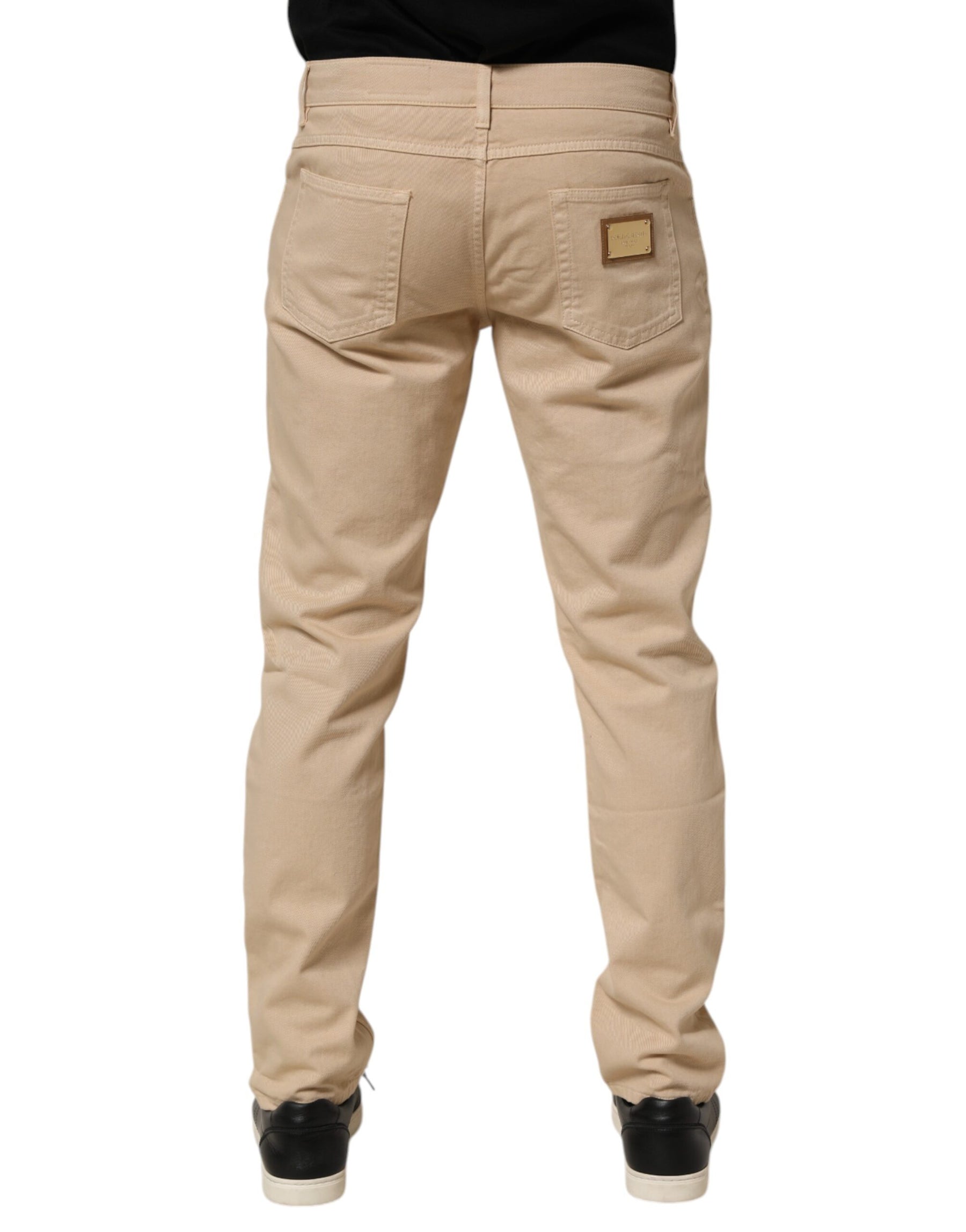 Dolce & Gabbana Beige Cotton Skinny Regular Men Denim Jeans | Regal Royce