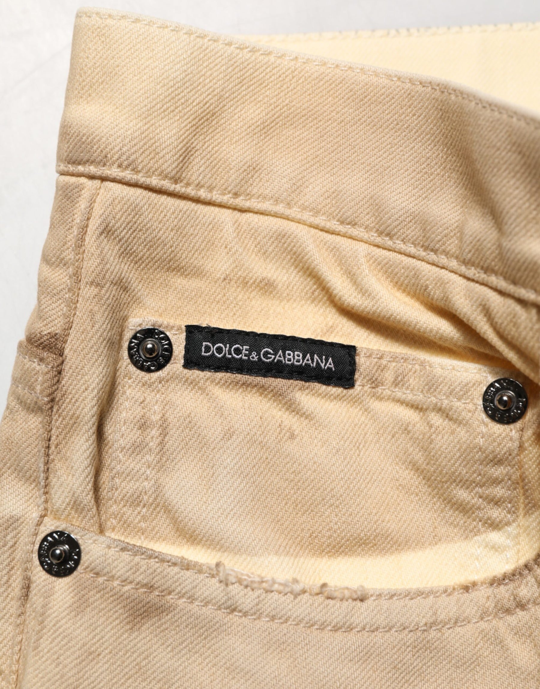 Dolce & Gabbana Beige Cotton Loose Tattered Men Denim Jeans | Regal Royce