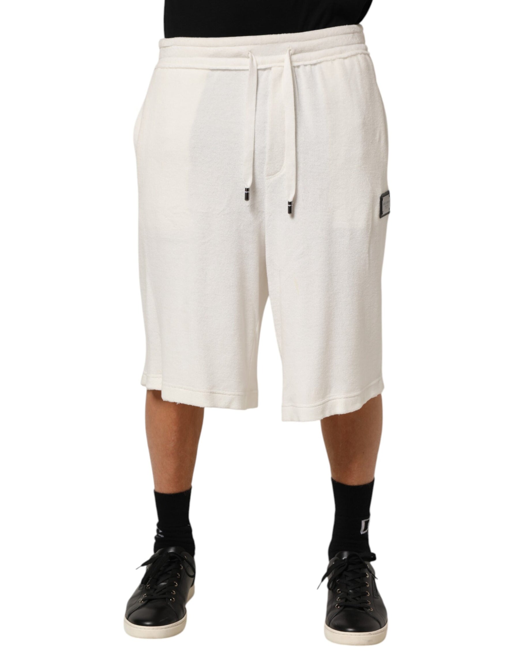 Dolce & Gabbana White Cotton Logo Plaque Men Bermuda Shorts | Regal Royce