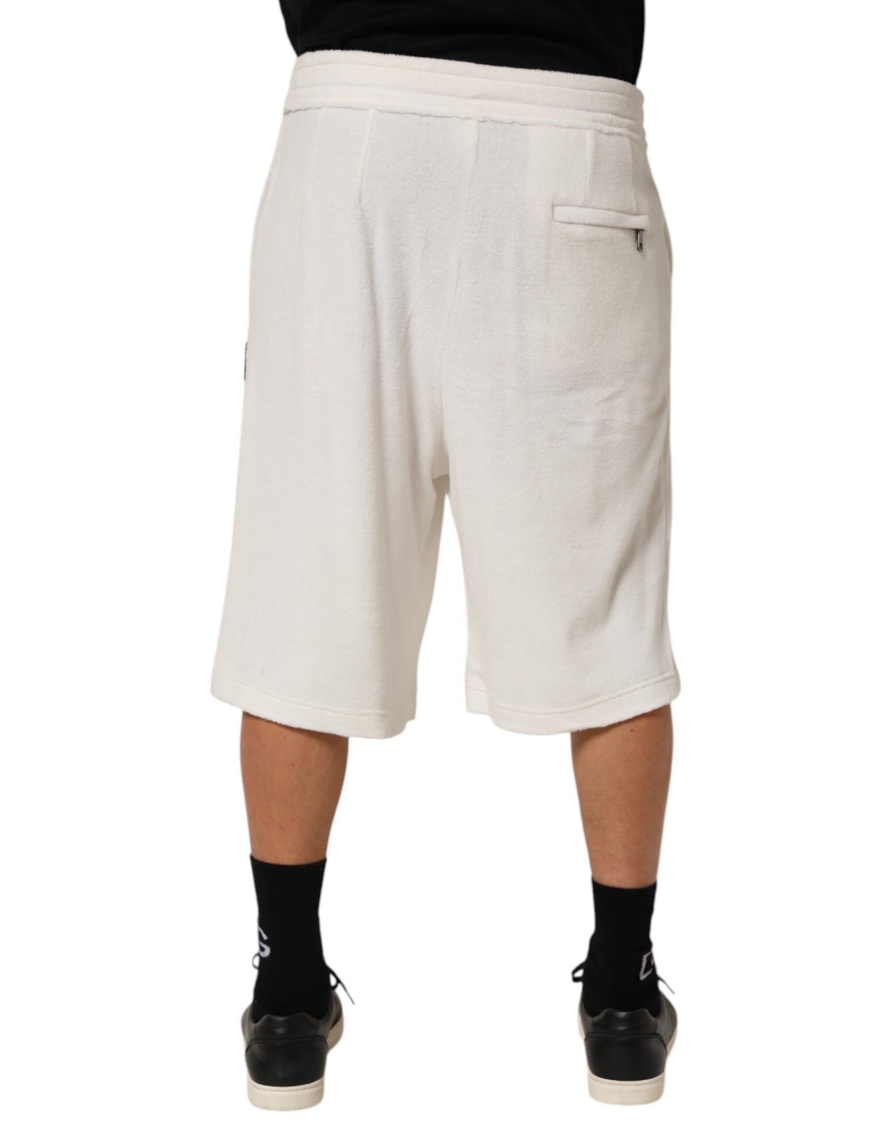 Dolce & Gabbana White Cotton Logo Plaque Men Bermuda Shorts | Regal Royce