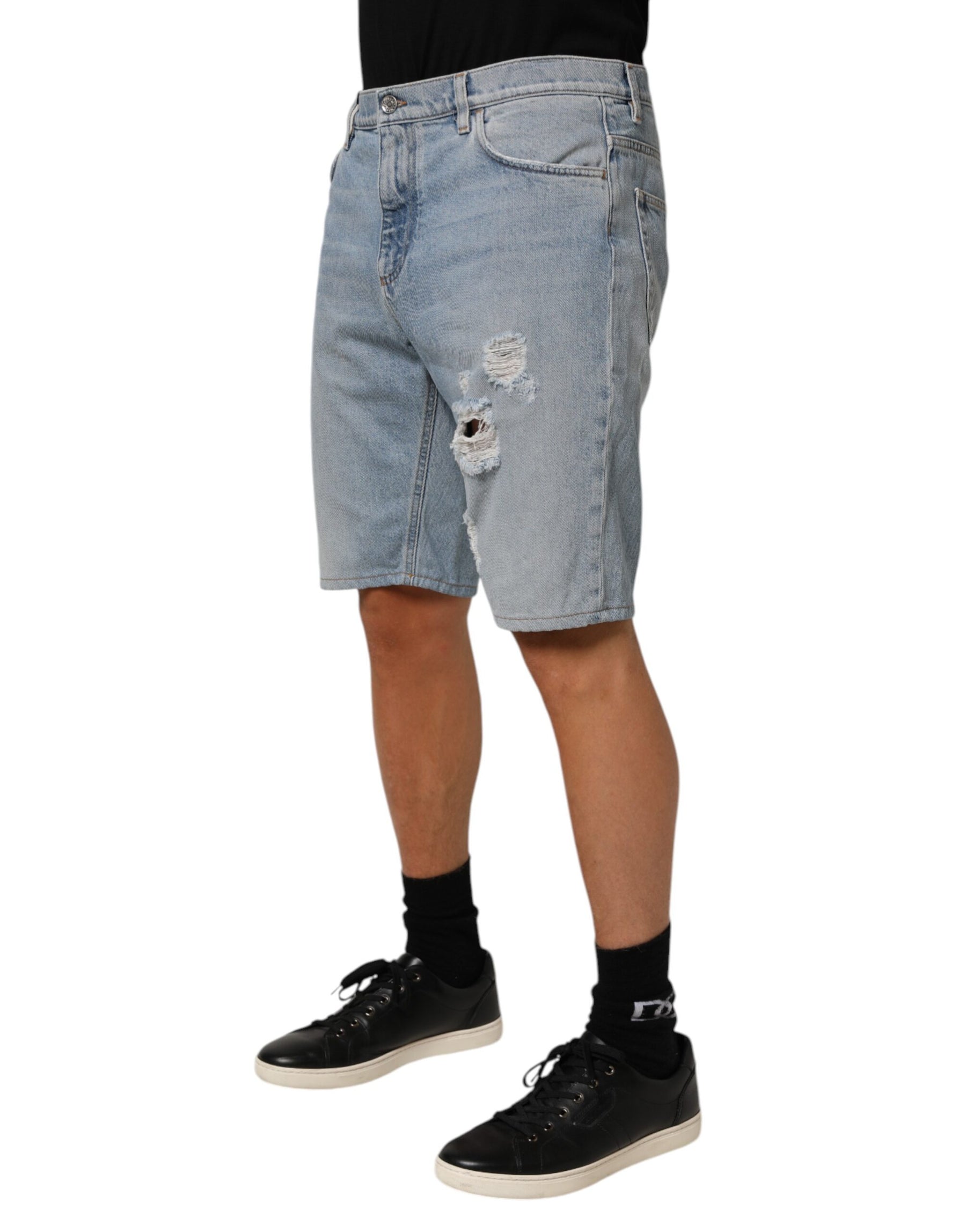 Dolce & Gabbana Blue Cotton Distressed Denim Bermuda  Shorts | Regal Royce
