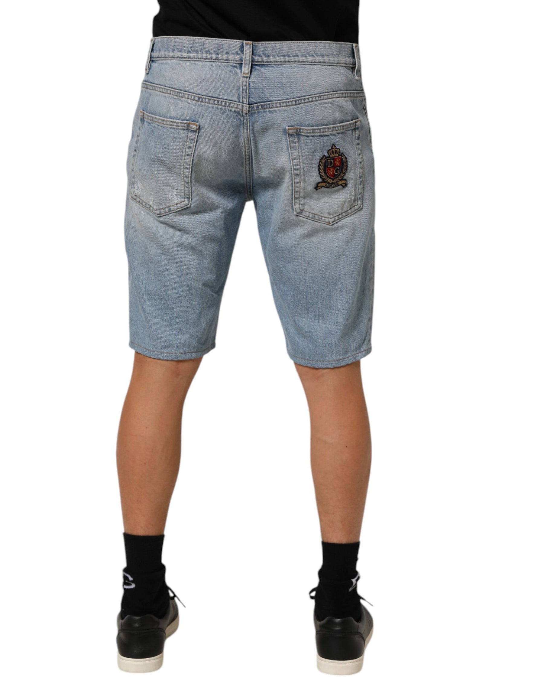 Dolce & Gabbana Blue Cotton Distressed Denim Bermuda  Shorts | Regal Royce