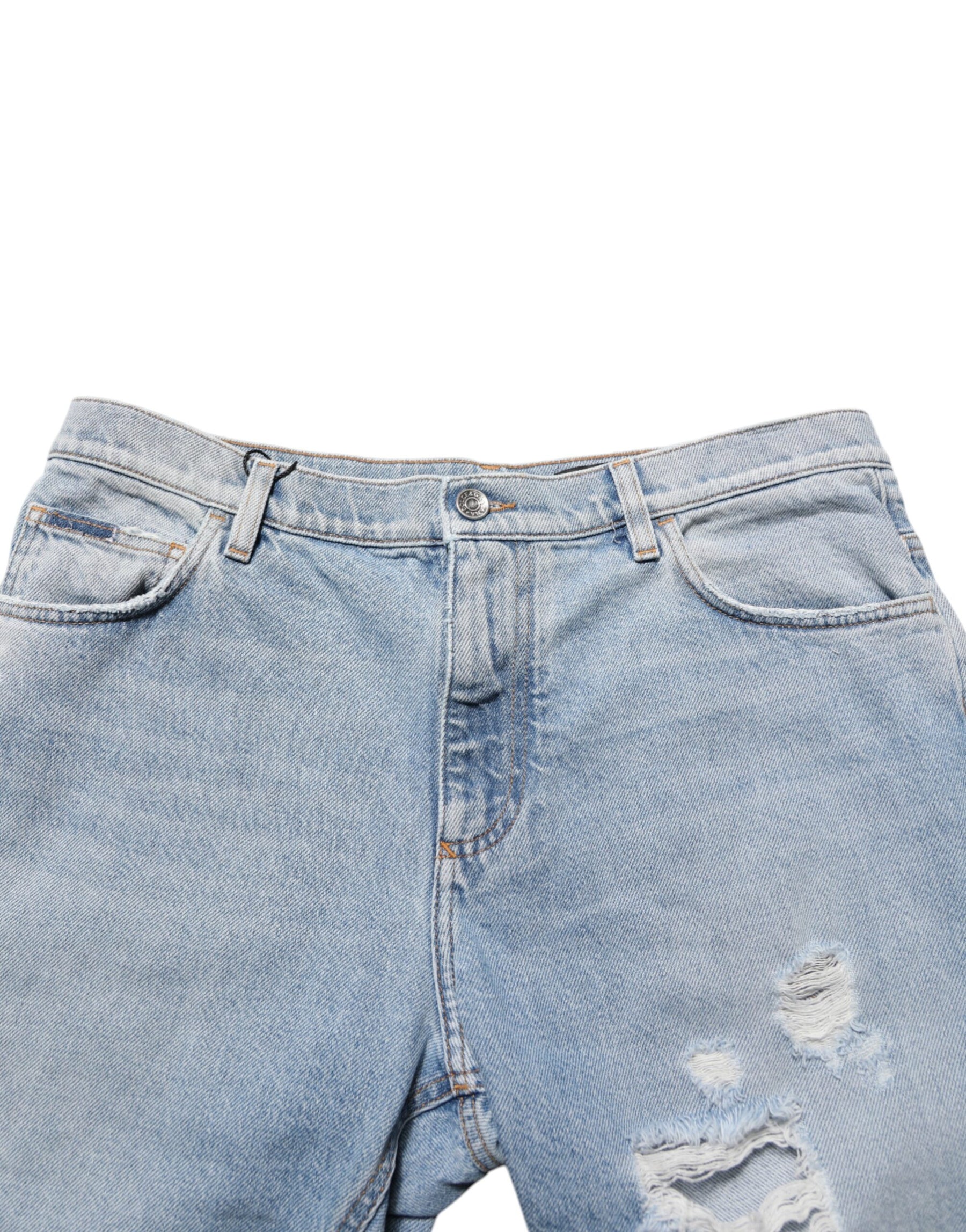 Dolce & Gabbana Blue Cotton Distressed Denim Bermuda  Shorts | Regal Royce