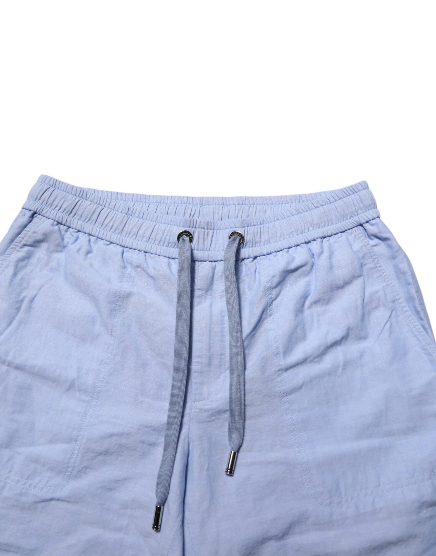 Dolce & Gabbana Light Blue Linen Mid Waist Men Bermuda Shorts | Regal Royce