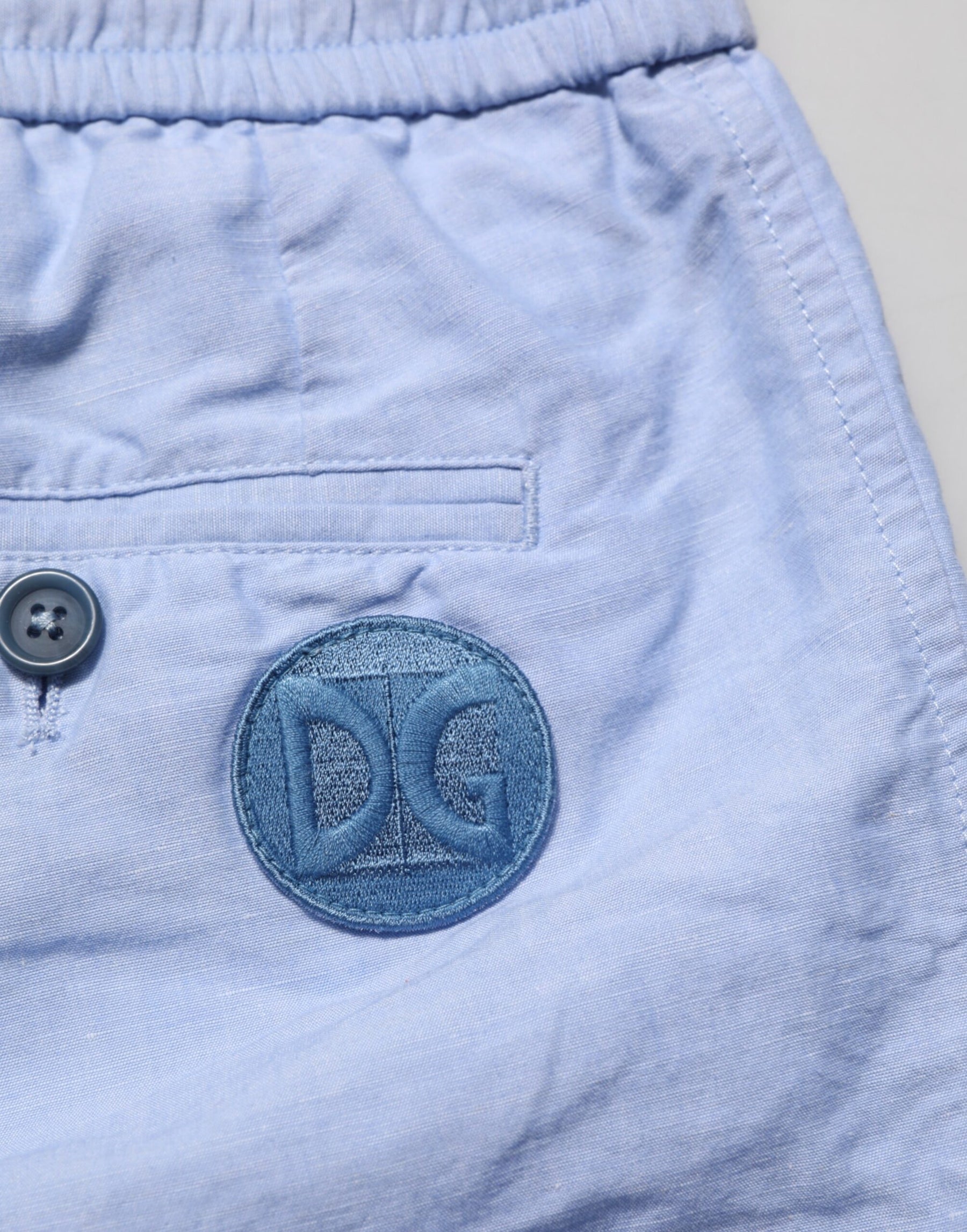 Dolce & Gabbana Light Blue Linen Mid Waist Men Bermuda Shorts | Regal Royce