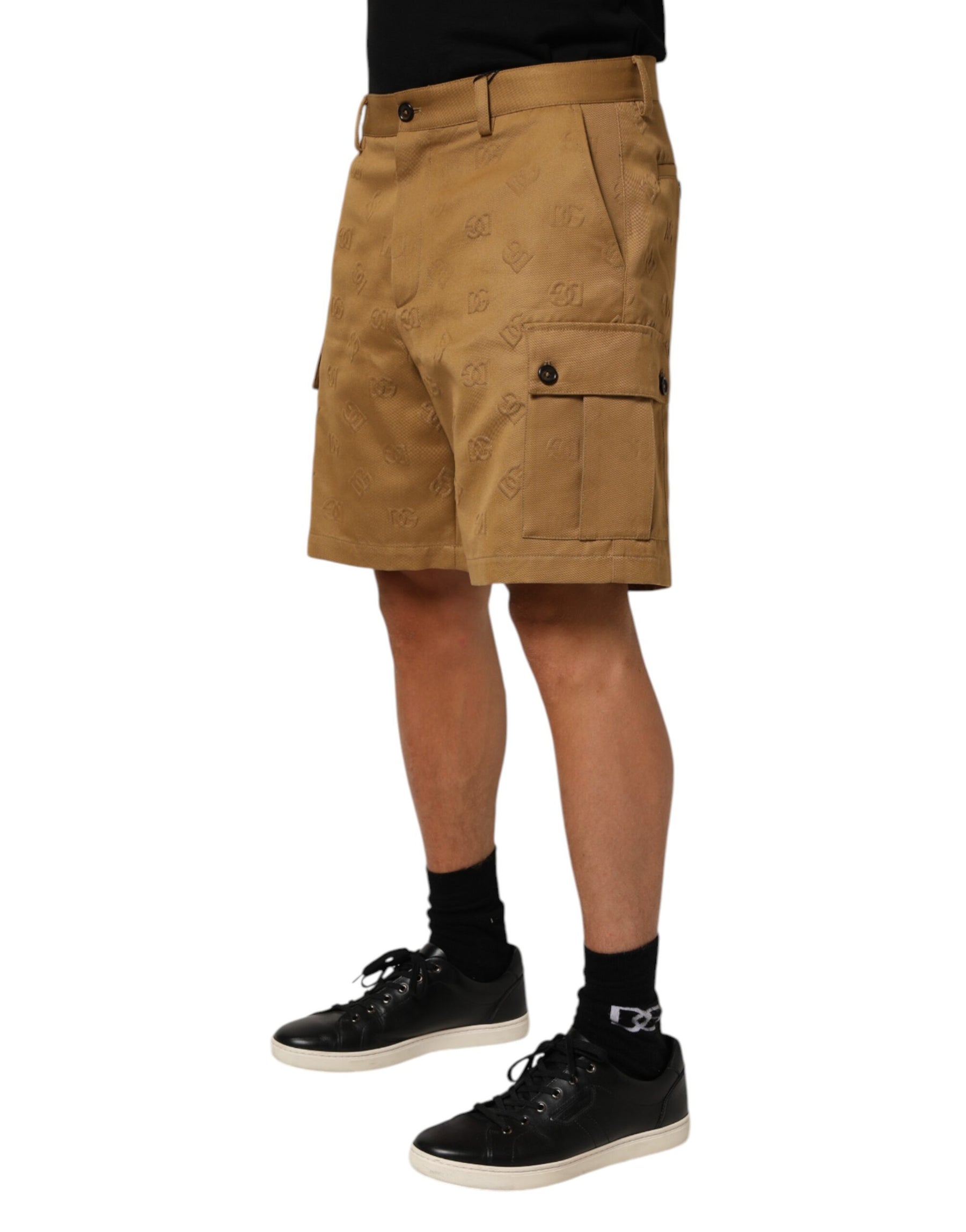 Dolce & Gabbana Brown Cotton Stretch Logo CargoBermuda Shorts | Regal Royce