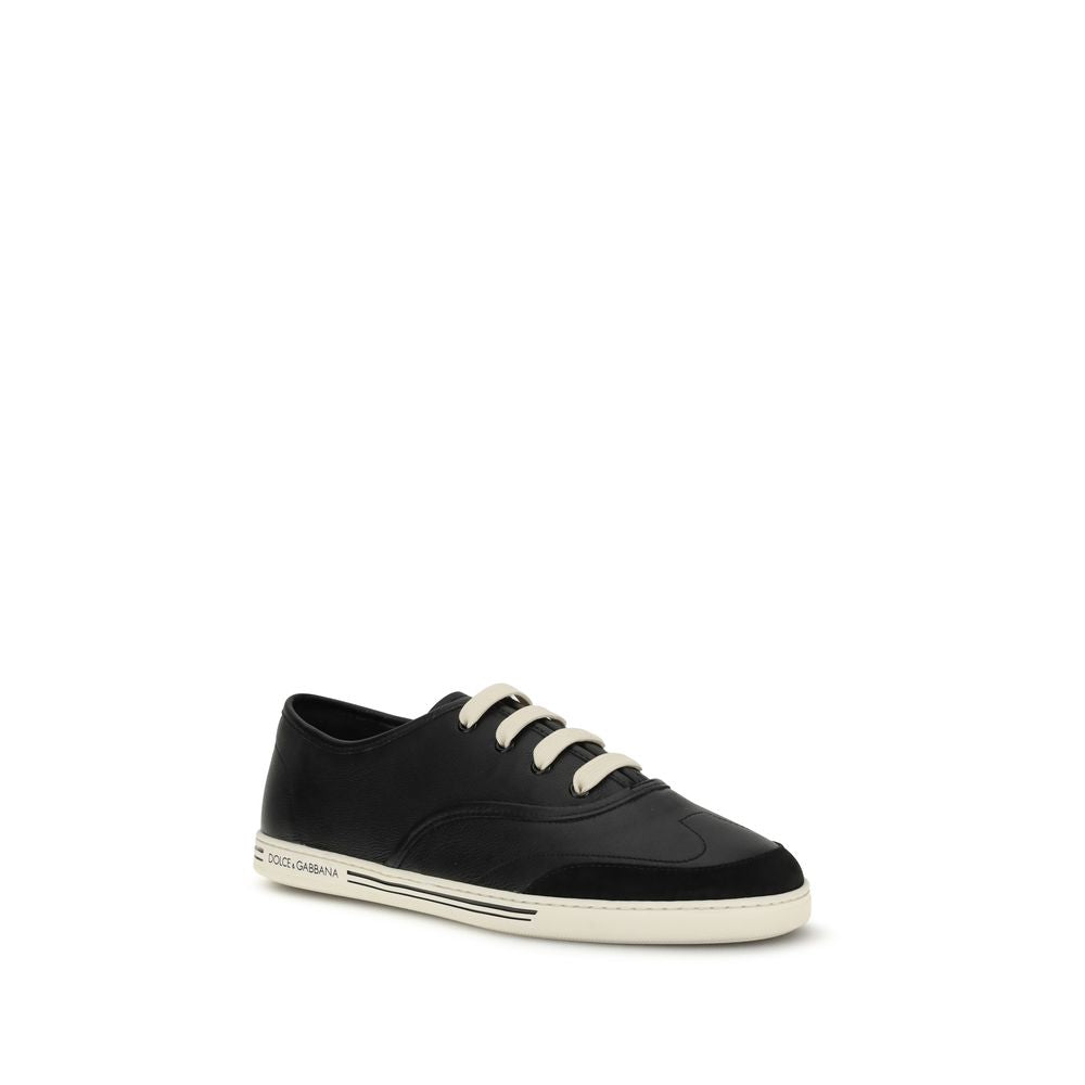 Dolce & Gabbana Black Calf Leather Bos Taurus Low Top Sneakers | Regal Royce