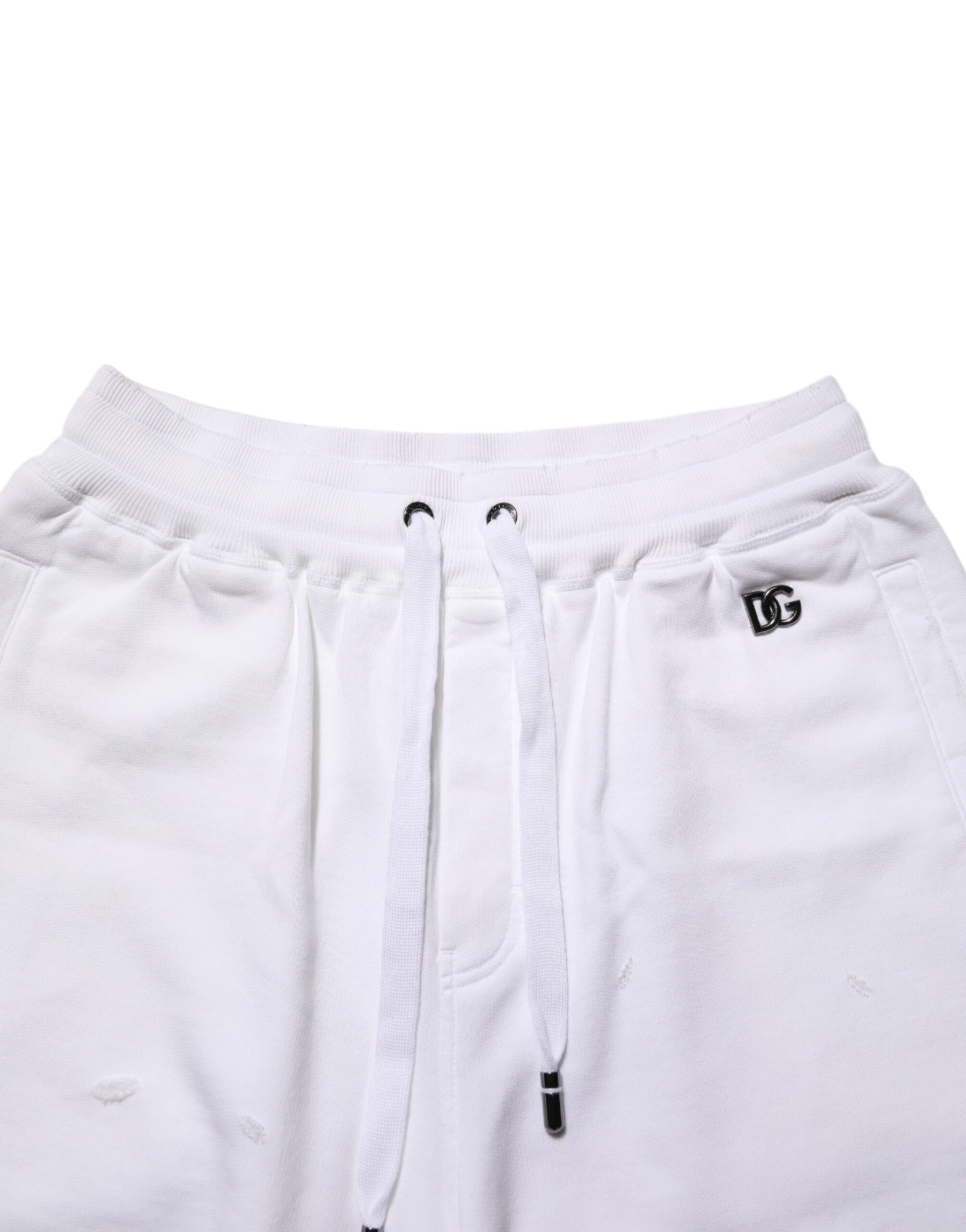 Dolce & Gabbana White Cotton Ripped Bermuda Sweatpants Shorts | Regal Royce