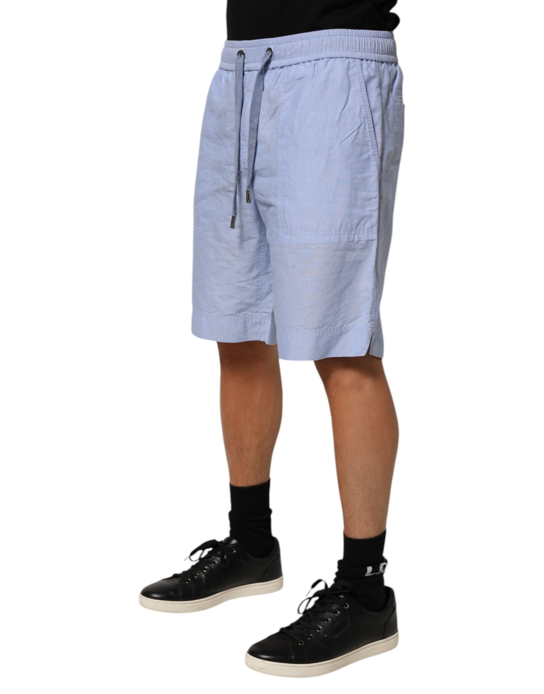 Dolce & Gabbana Light Blue Linen Mid Waist Men Bermuda Shorts | Regal Royce
