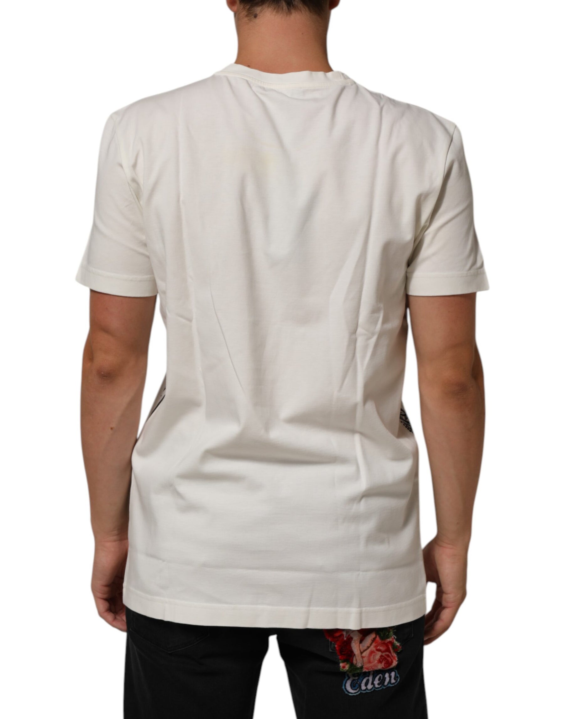 Dolce & Gabbana White Cotton Logo Bandana Print Men T-shirt | Regal Royce