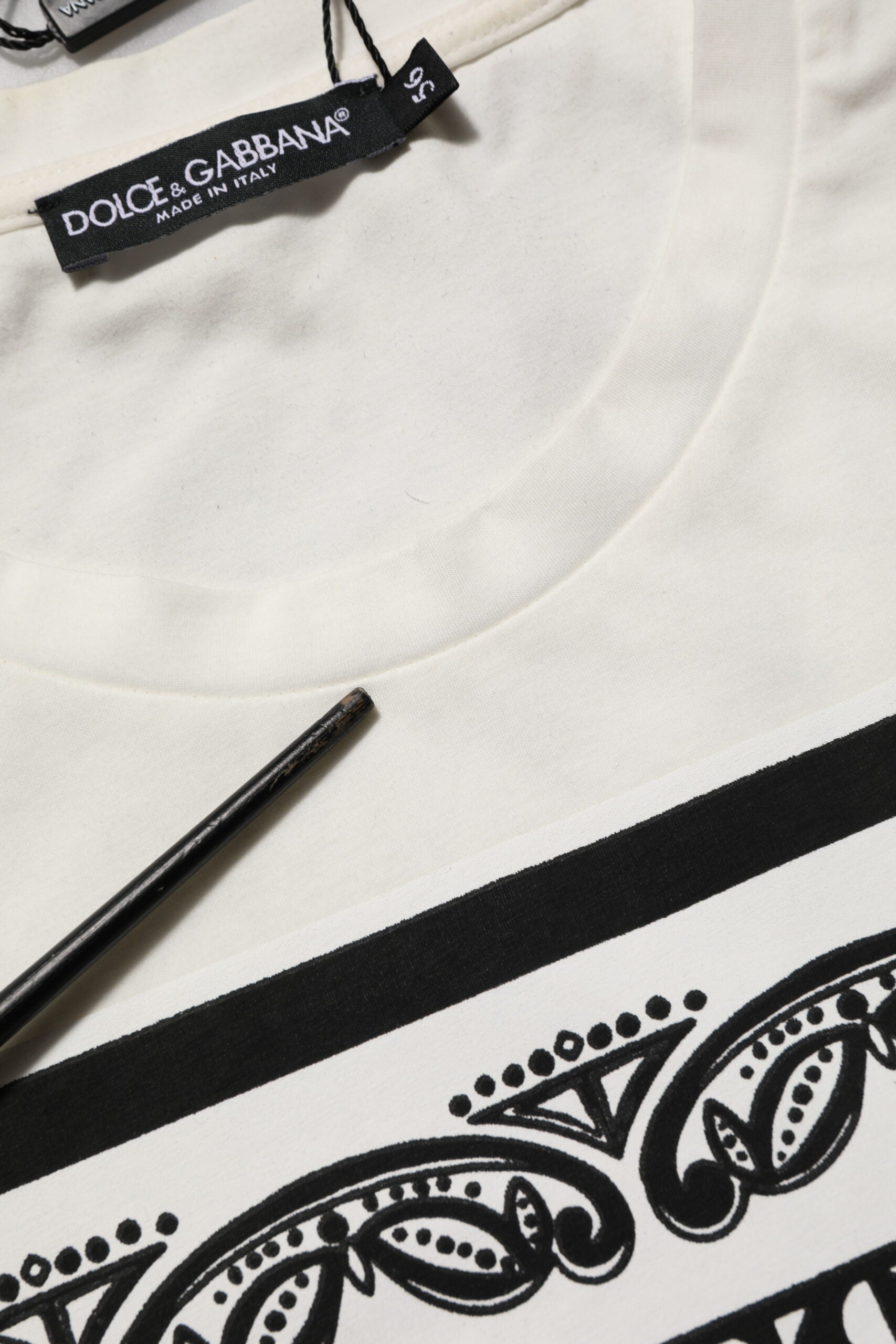 Dolce & Gabbana White Cotton Logo Bandana Print Men T-shirt