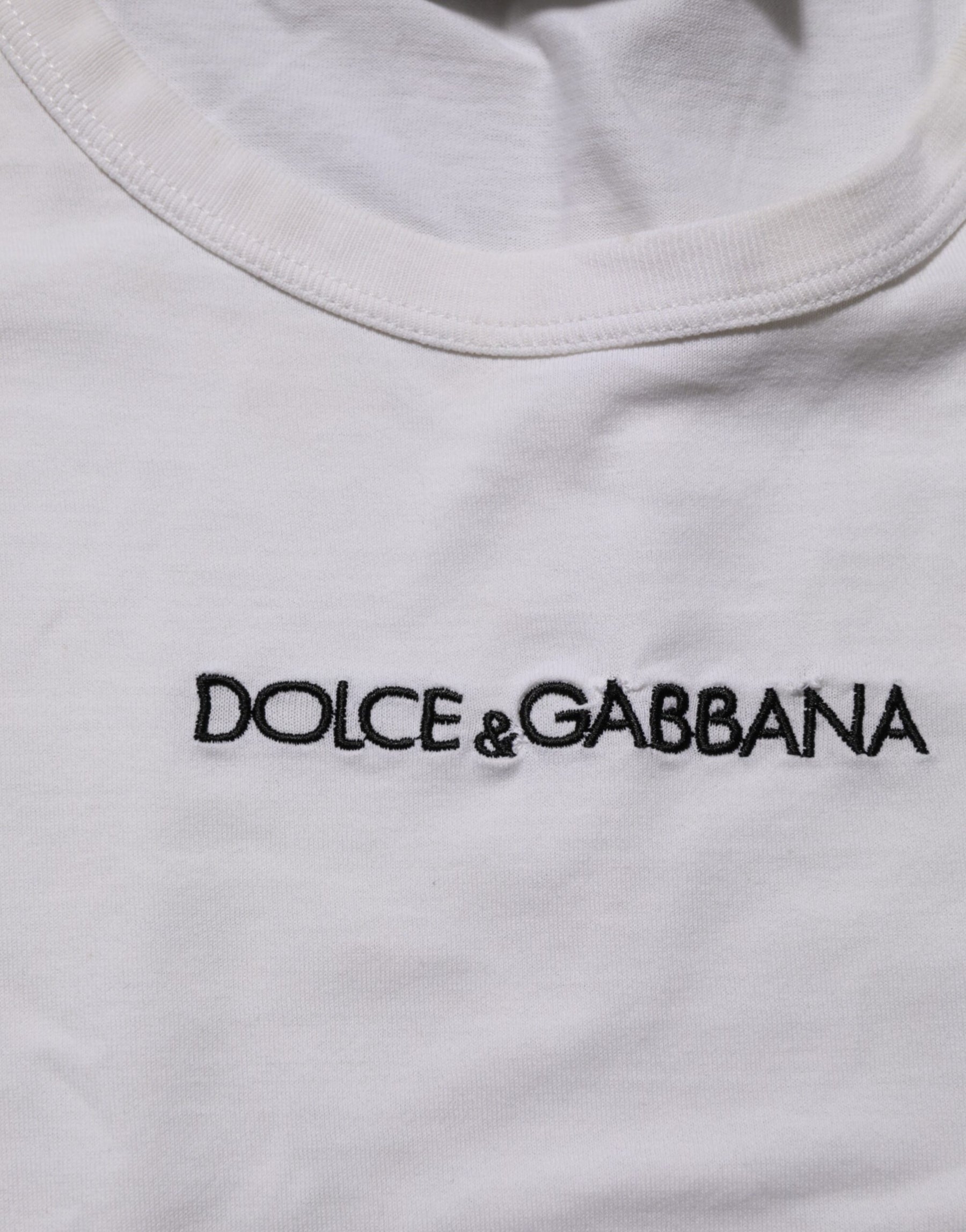 Dolce & Gabbana White Logo Print Cotton Crew Neck Men T-shirt | Regal Royce