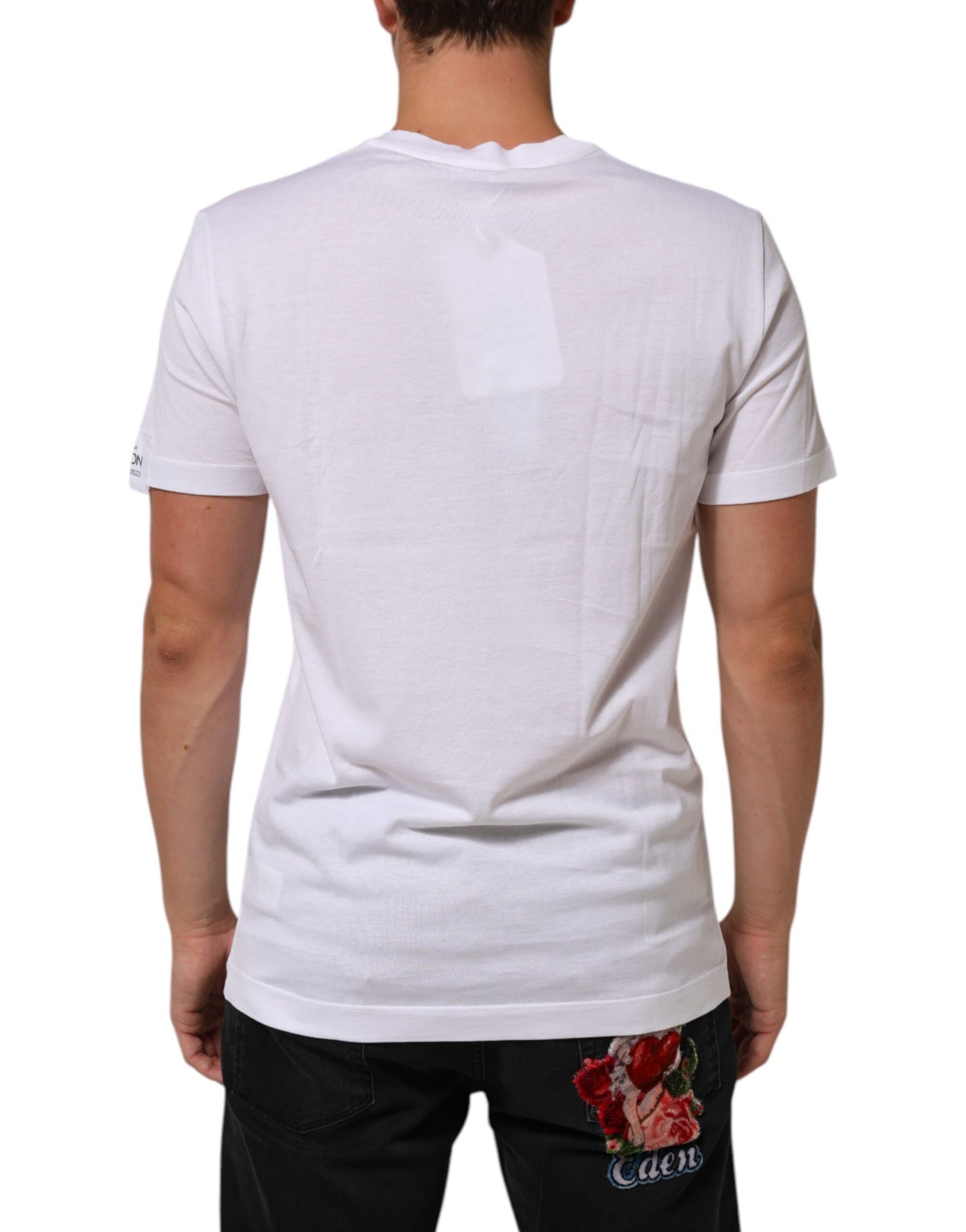 Dolce & Gabbana White Logo Print Cotton Crew Neck T-shirt | Regal Royce