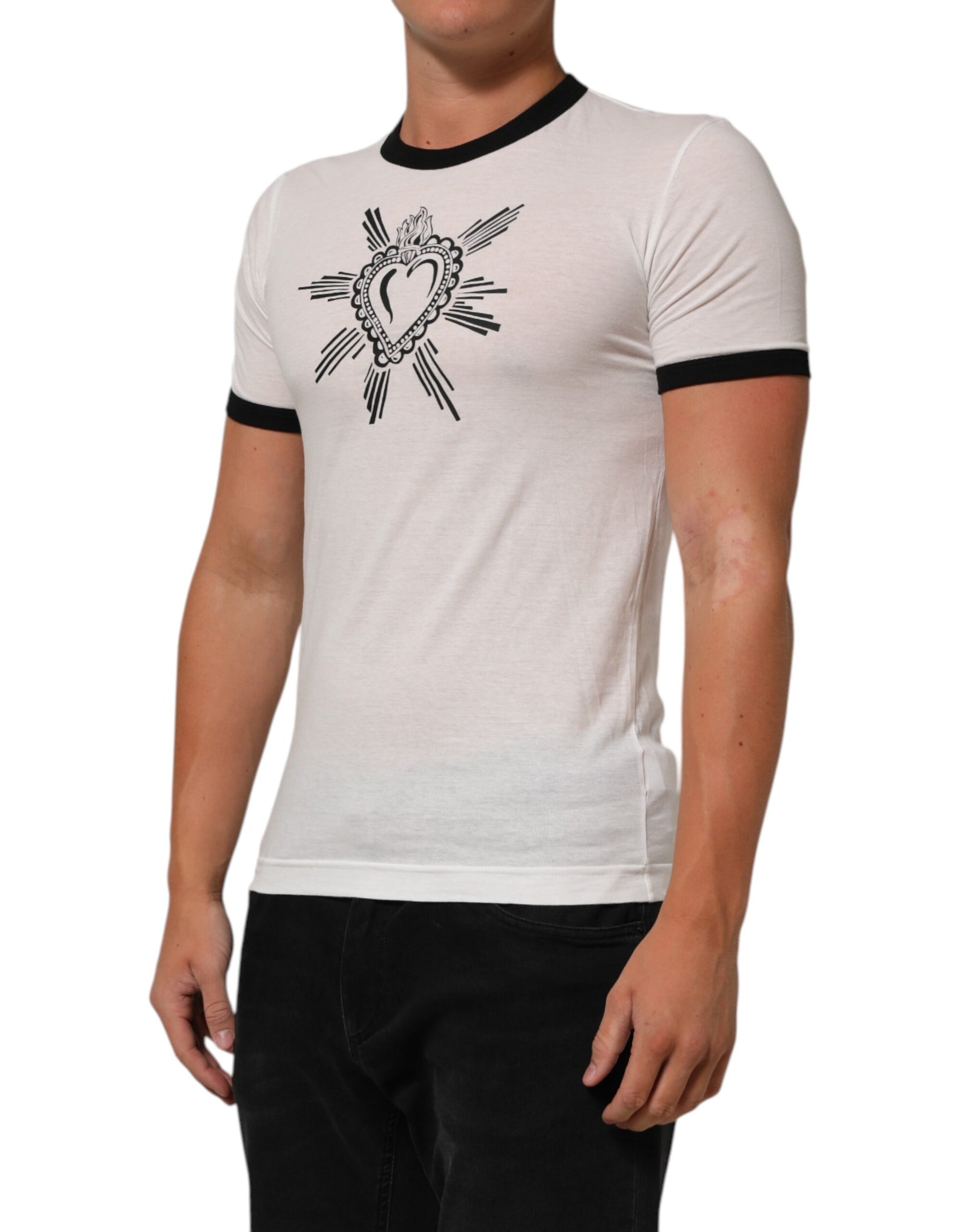 Dolce & Gabbana White Sacred Heart Cotton Crew Neck T-shirt | Regal Royce