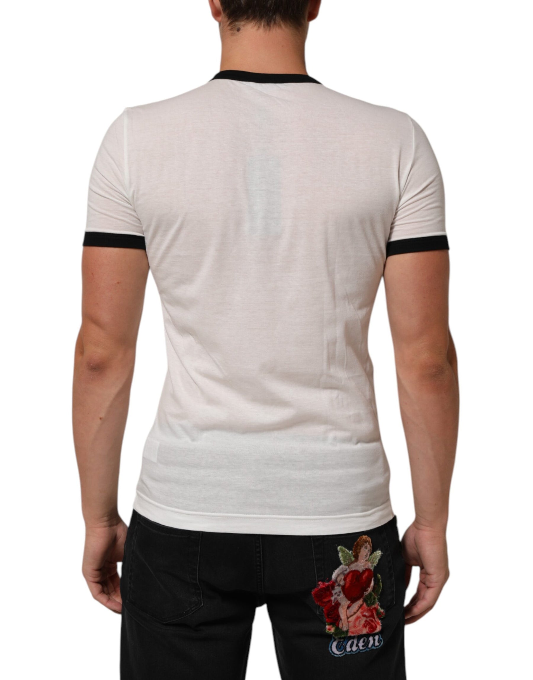 Dolce & Gabbana White Sacred Heart Cotton Crew Neck T-shirt | Regal Royce