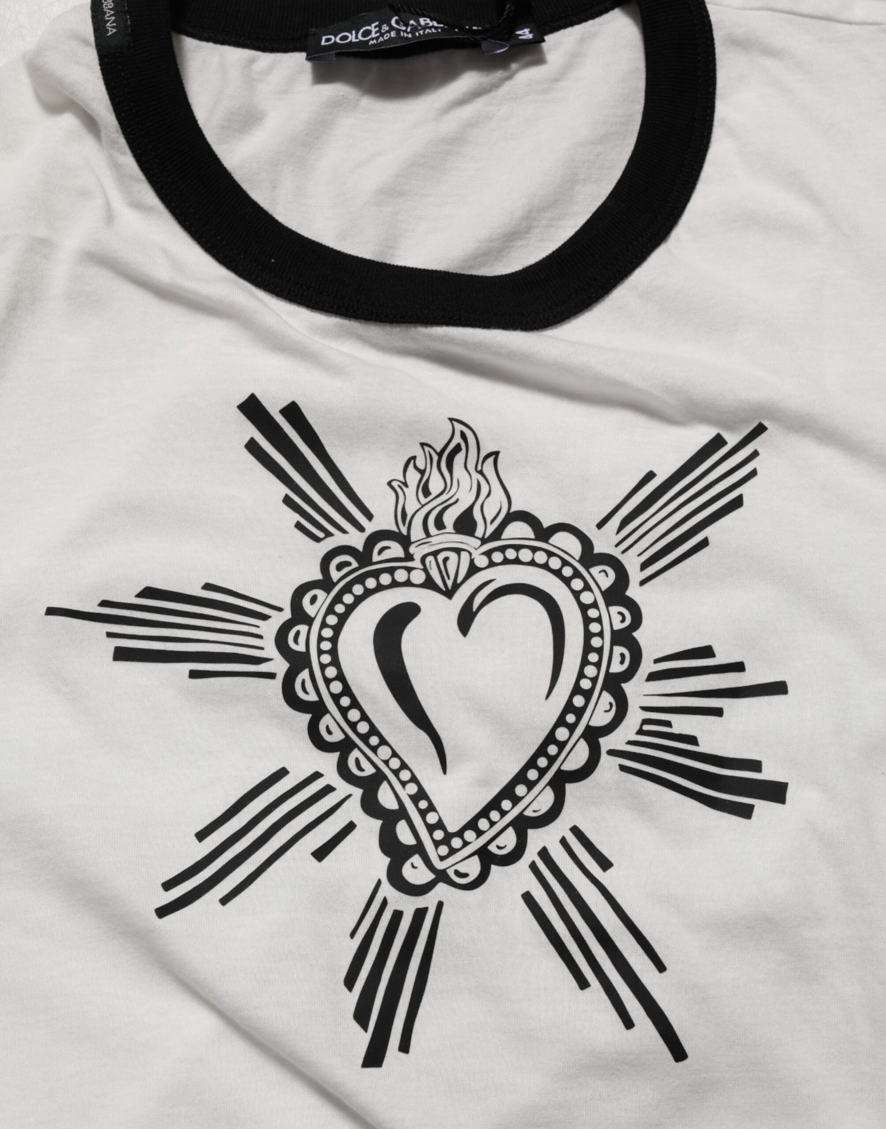 Dolce & Gabbana White Sacred Heart Cotton Crew Neck T-shirt | Regal Royce
