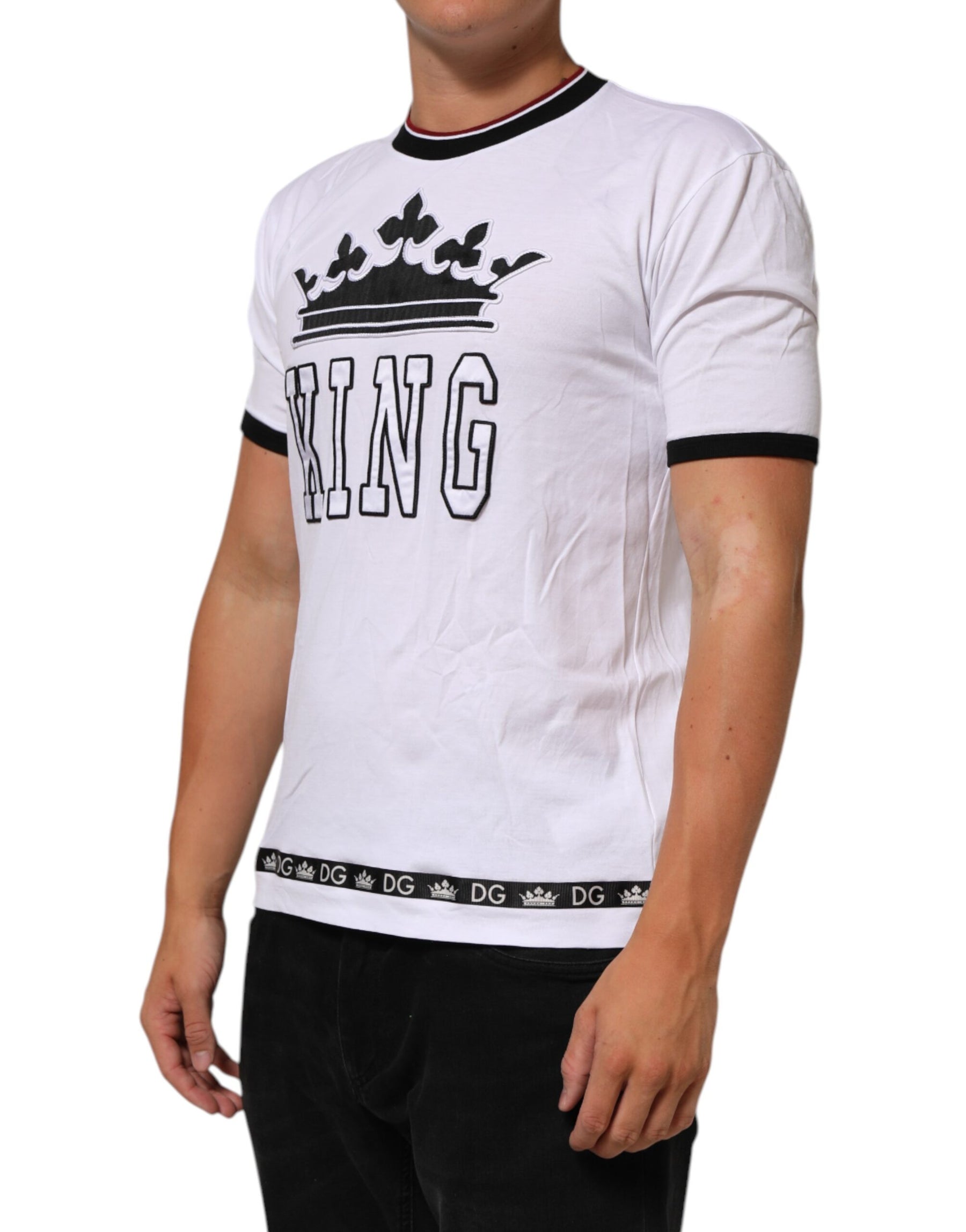 Dolce & Gabbana White Cotton Crown King Embroidery T-shirt | Regal Royce