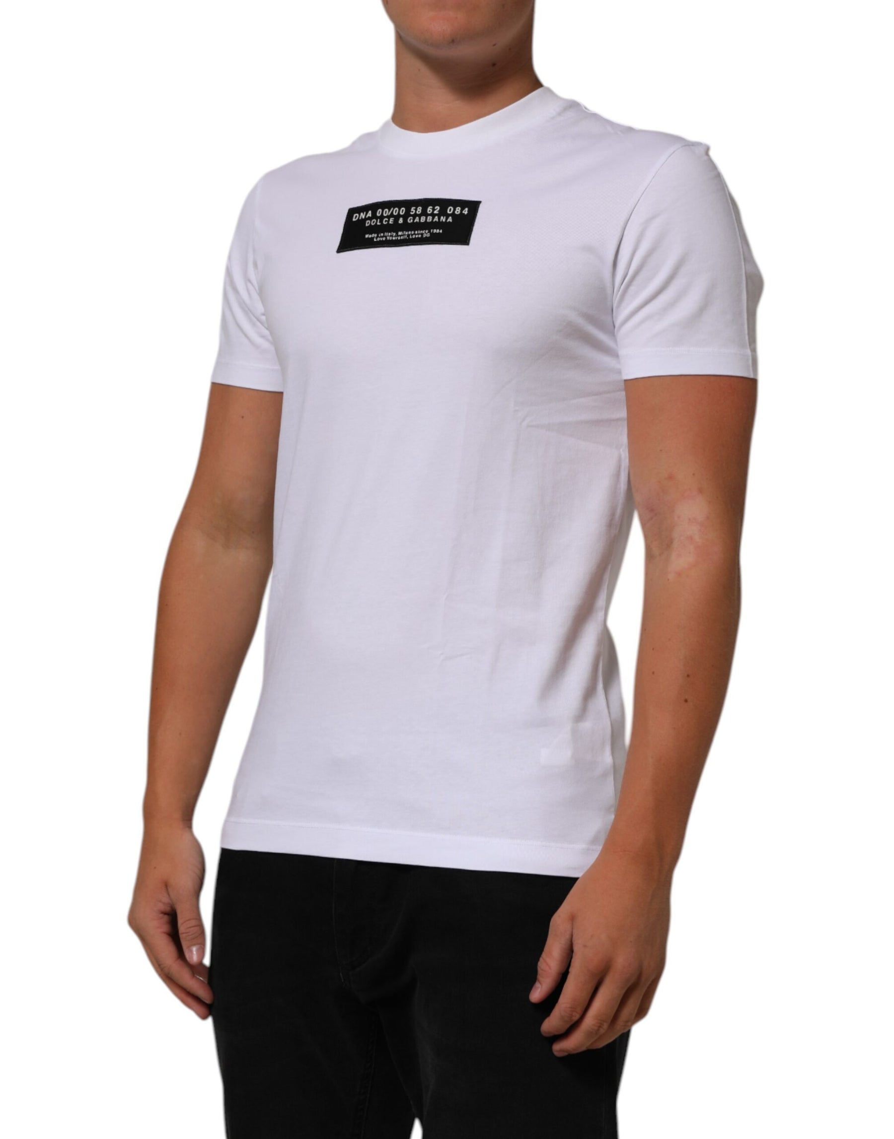 Dolce & Gabbana White Cotton Logo Print Crew Neck Men T-shirt | Regal Royce
