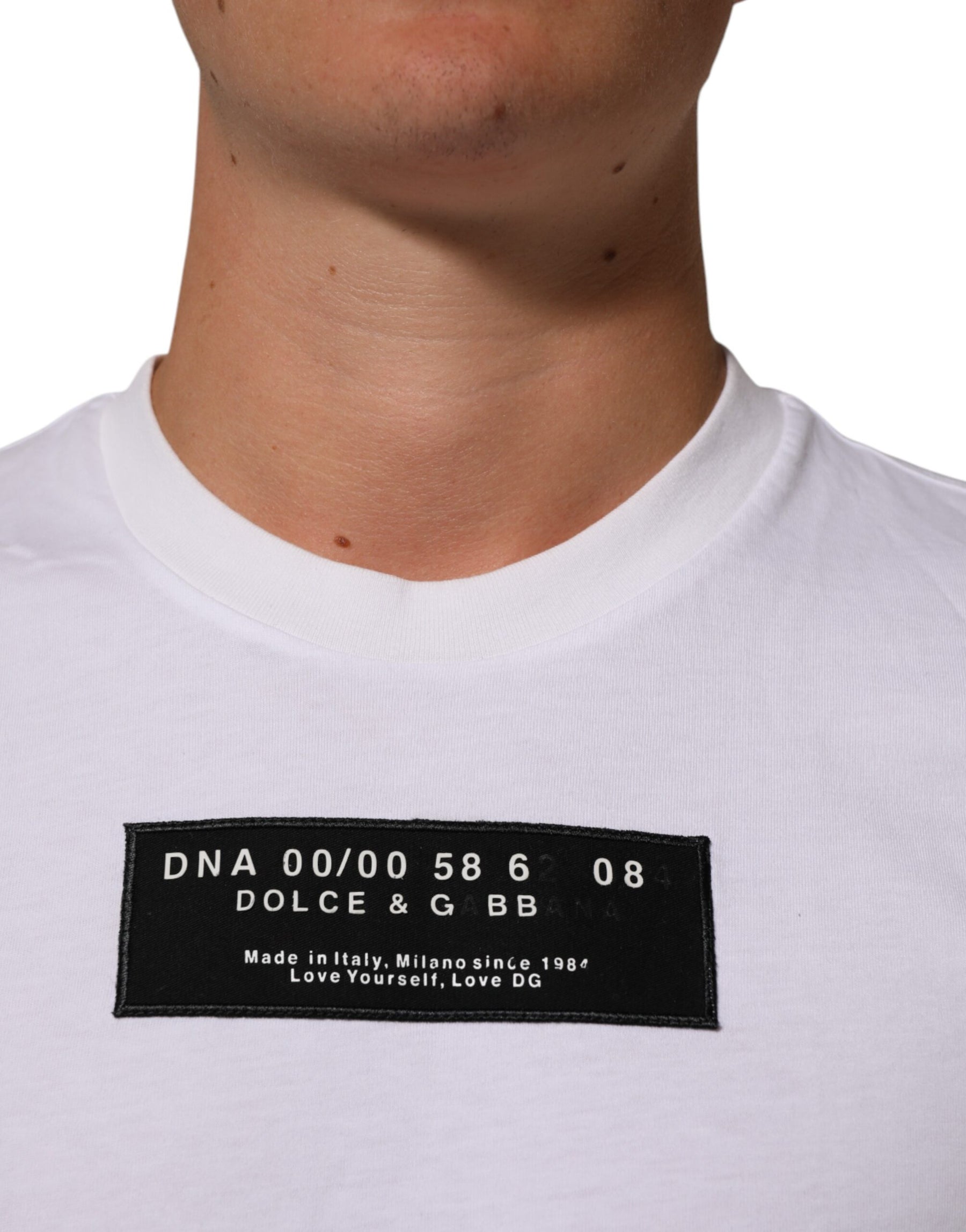 Dolce & Gabbana White Cotton Logo Print Crew Neck Men T-shirt | Regal Royce