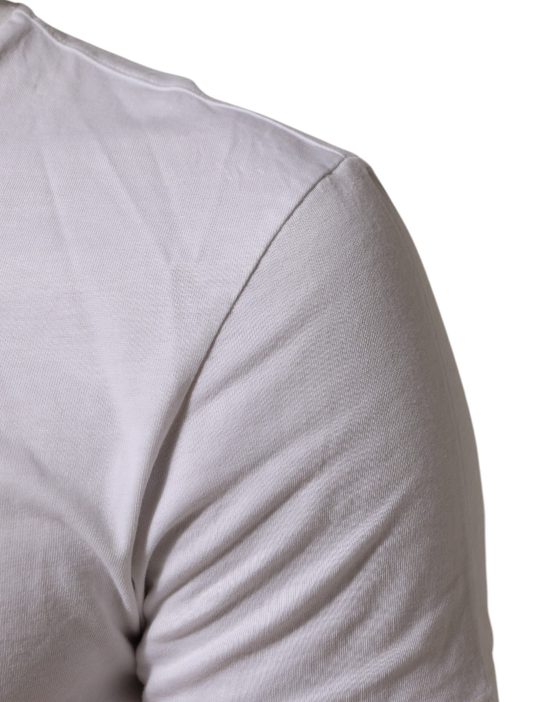 Dolce & Gabbana White Cotton Logo Print Crew Neck Men T-shirt | Regal Royce