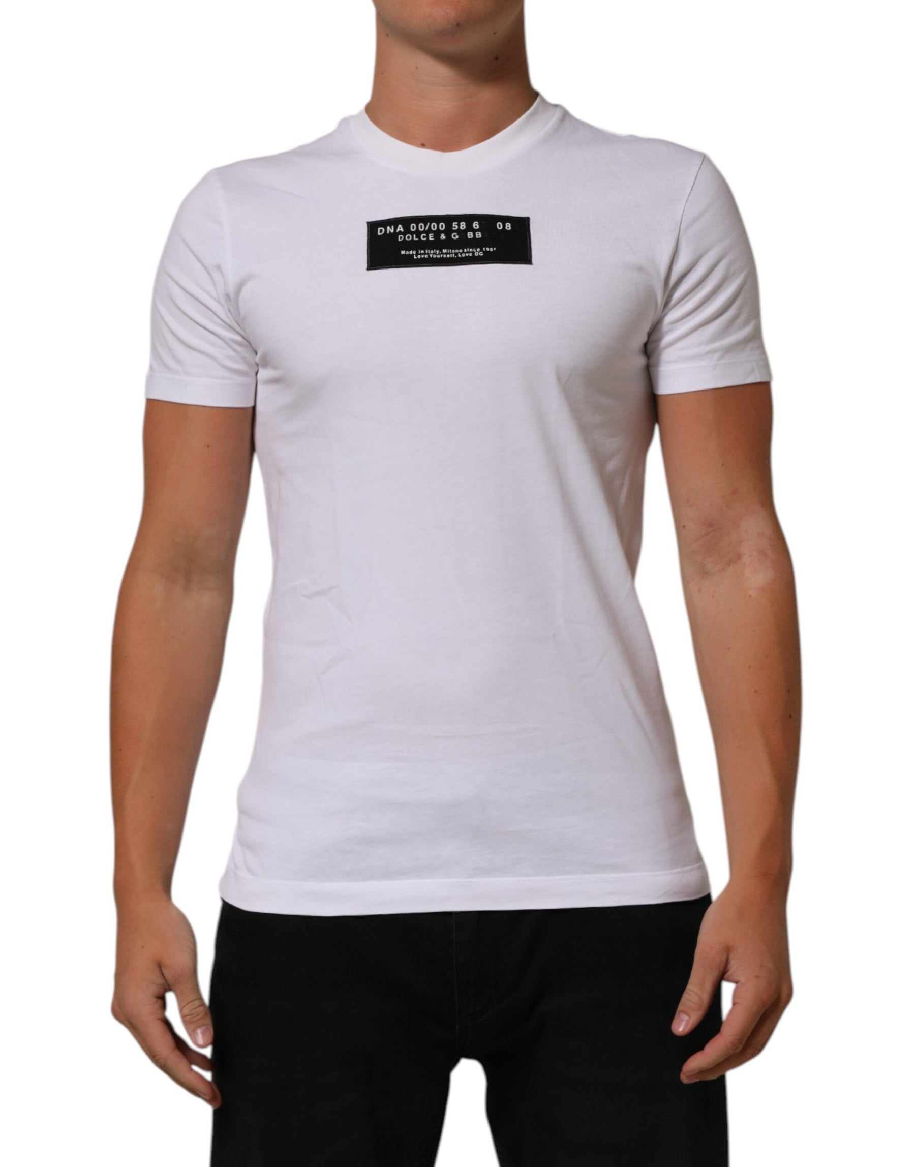 Dolce & Gabbana White Cotton Logo Print Crew Neck Men T-shirt | Regal Royce