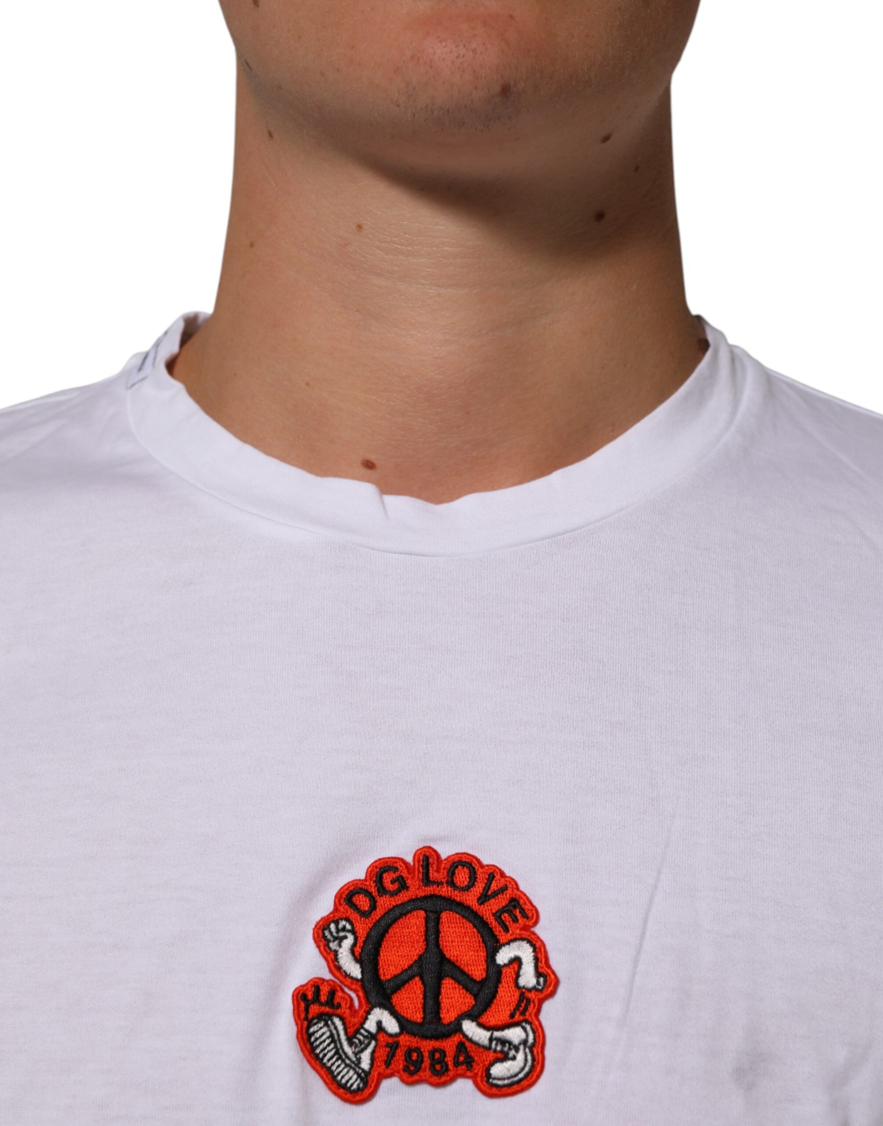 Dolce & Gabbana White Cotton DG Love Patch Crew Neck T-shirt | Regal Royce
