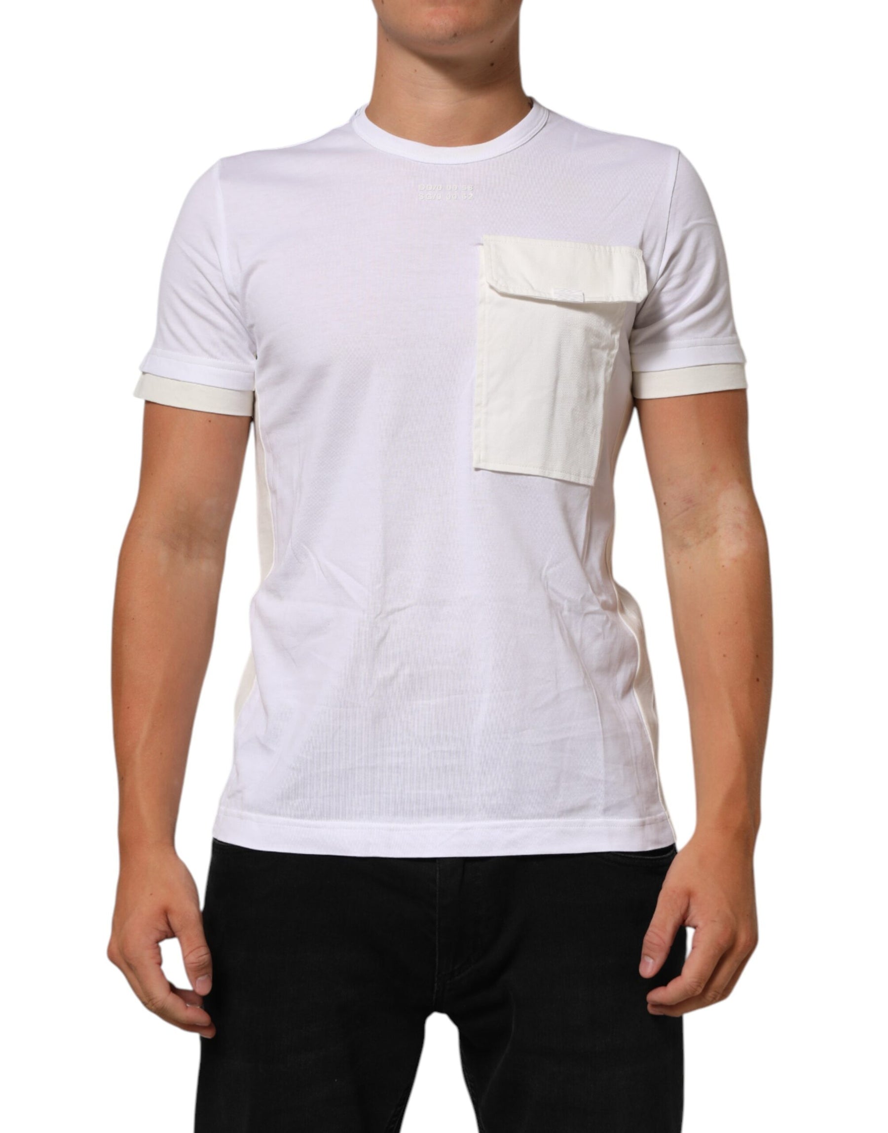 Dolce & Gabbana White Cotton Pocket Crew Neck Men Tee T-shirt | Regal Royce