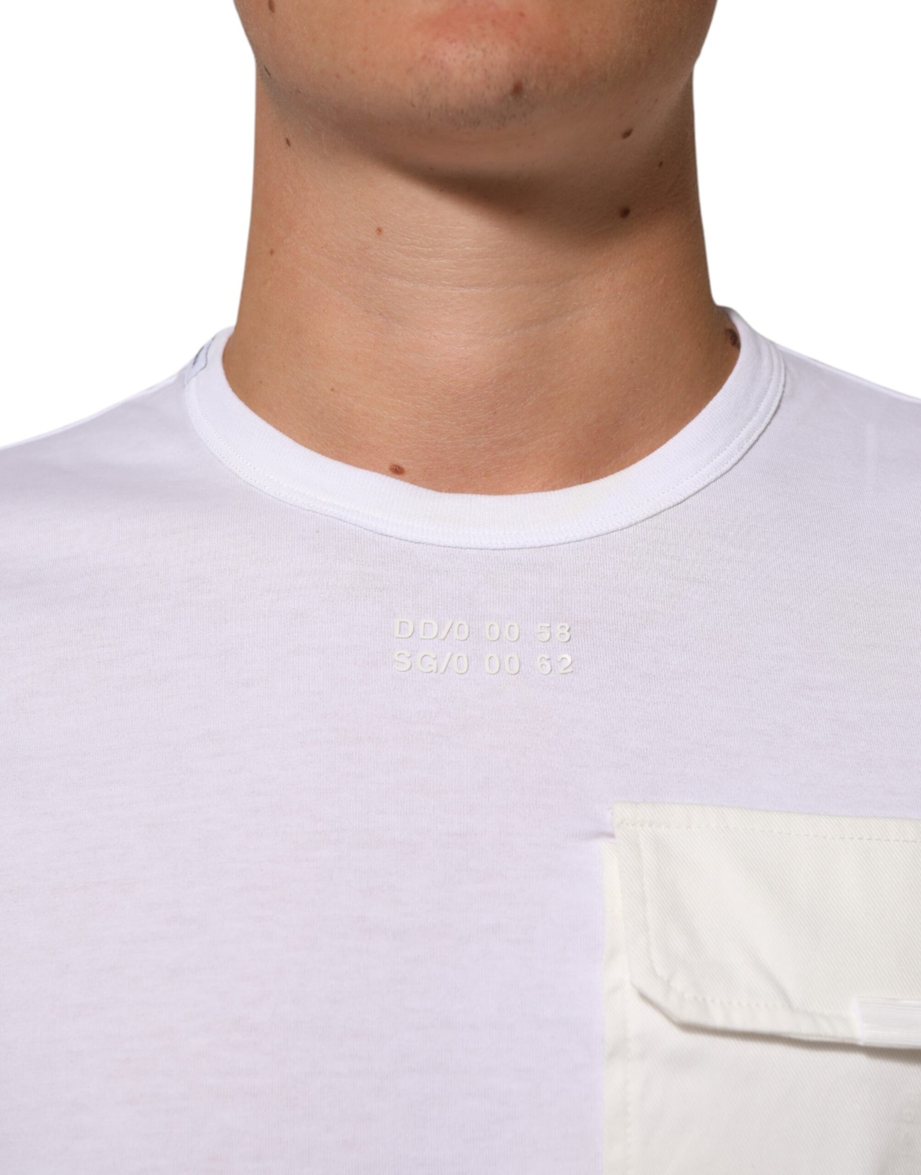 Dolce & Gabbana White Cotton Pocket Crew Neck Men Tee T-shirt | Regal Royce