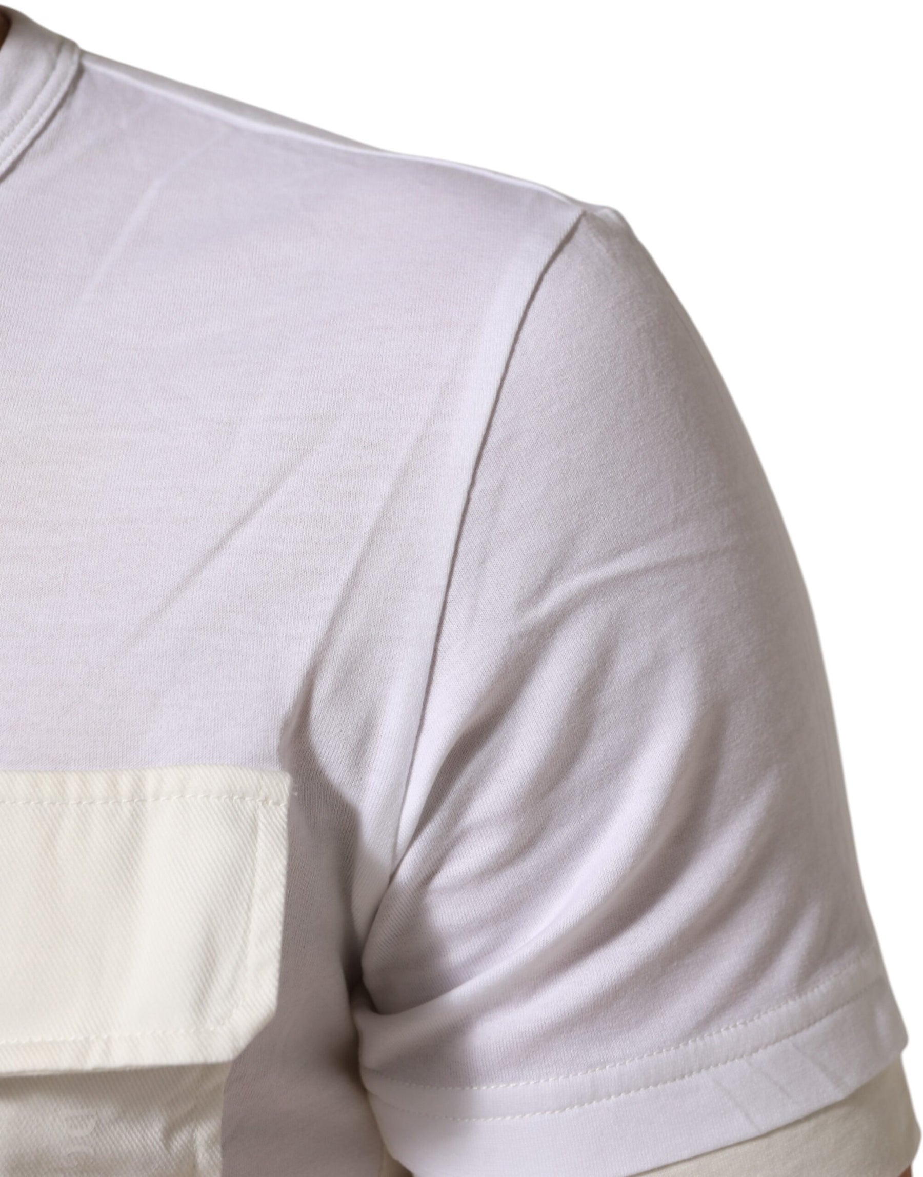 Dolce & Gabbana White Cotton Pocket Crew Neck Men Tee T-shirt | Regal Royce