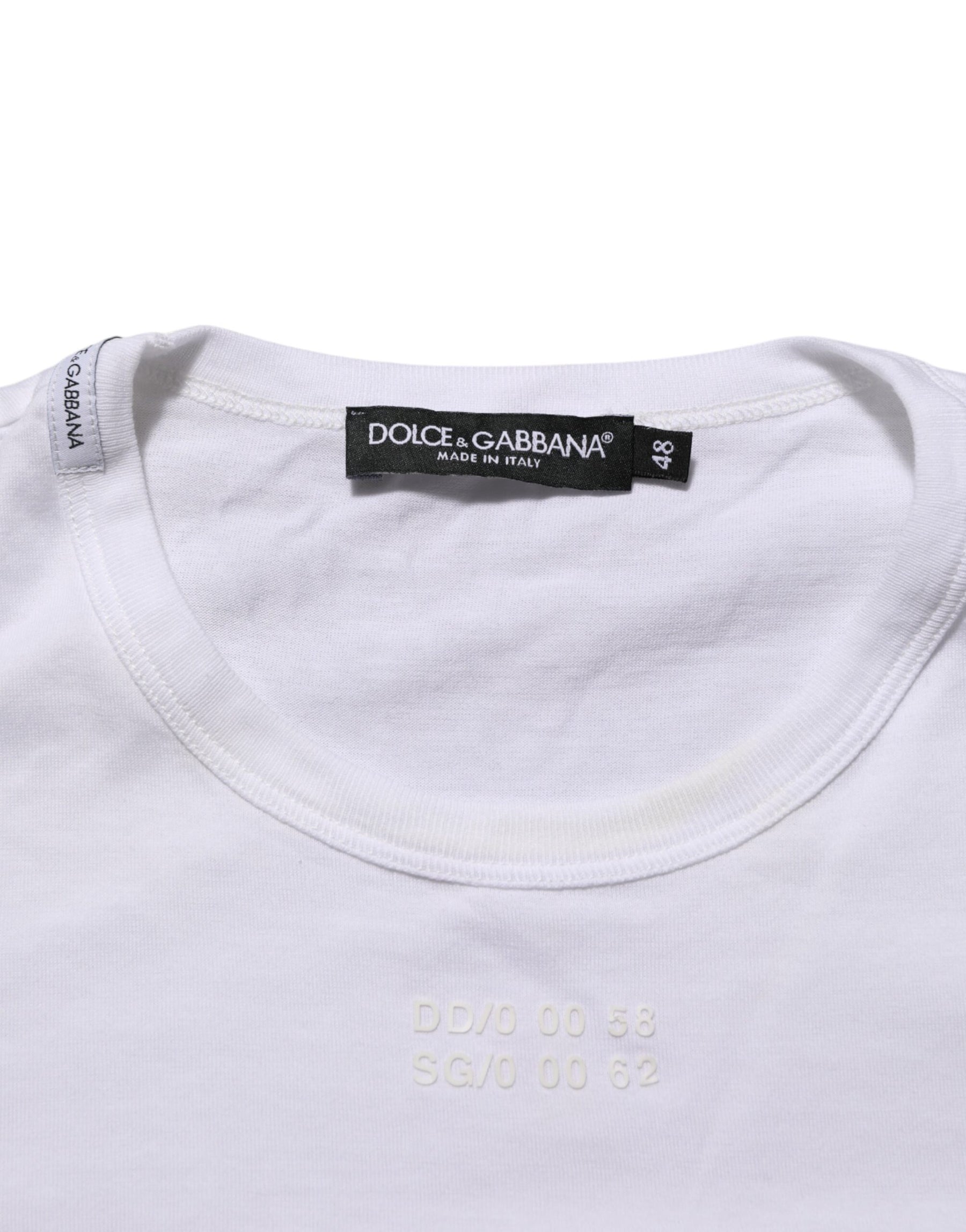 Dolce & Gabbana White Cotton Pocket Crew Neck Men Tee T-shirt | Regal Royce