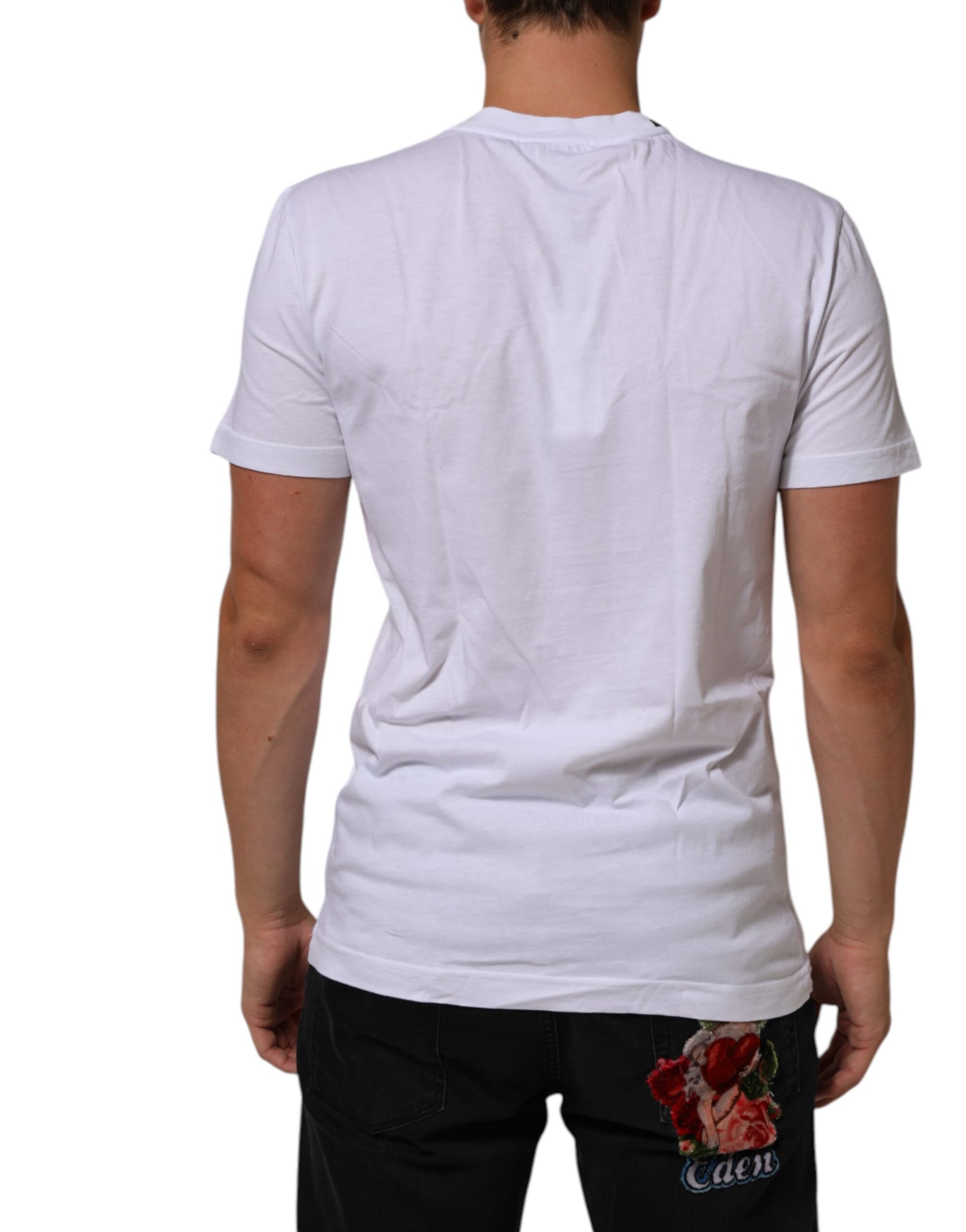 Dolce & Gabbana White Cotton Logo Print Crew Neck T-shirt | Regal Royce