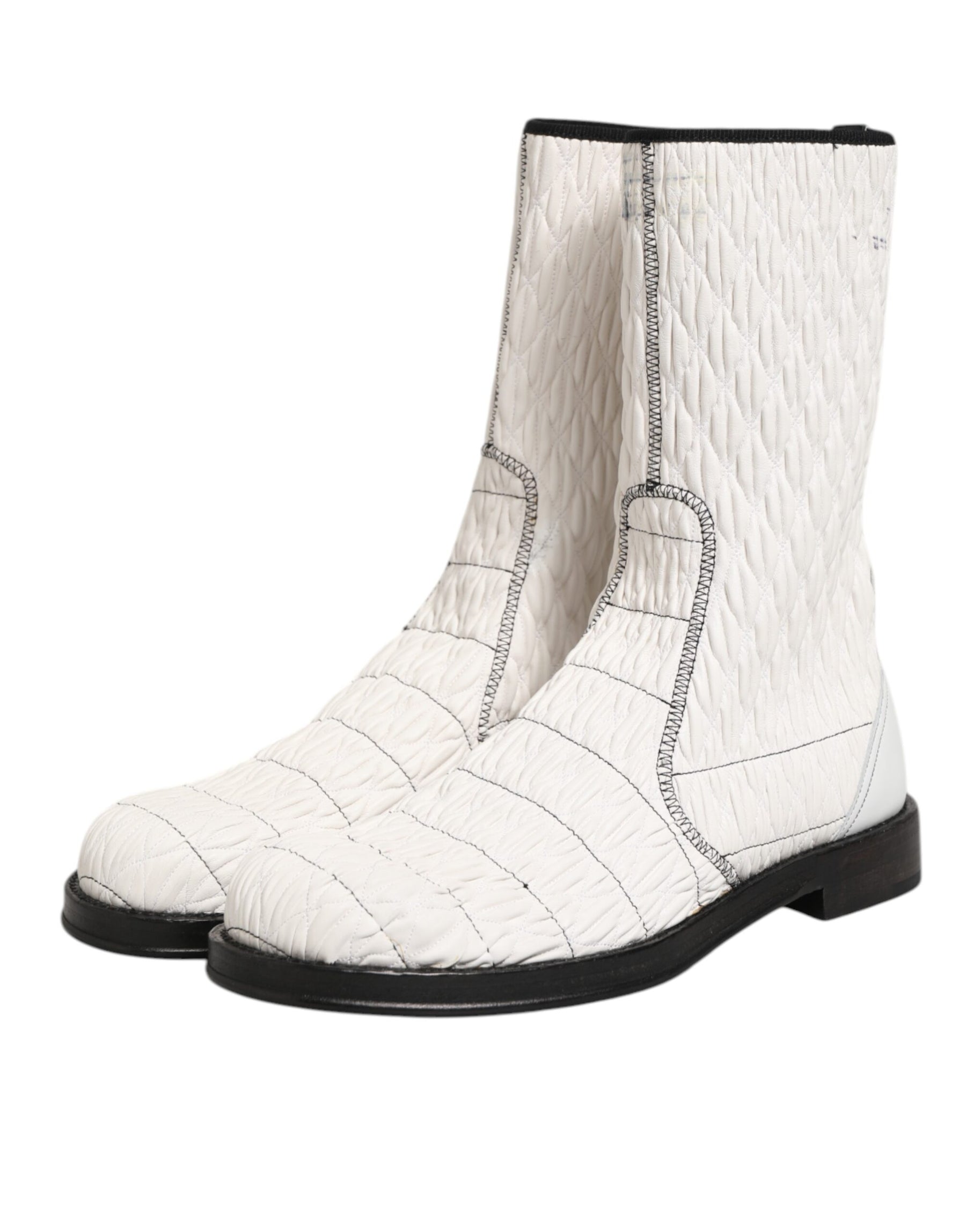 Dolce & Gabbana White Lambskin Leather Mid Calf Boots Shoes | Regal Royce