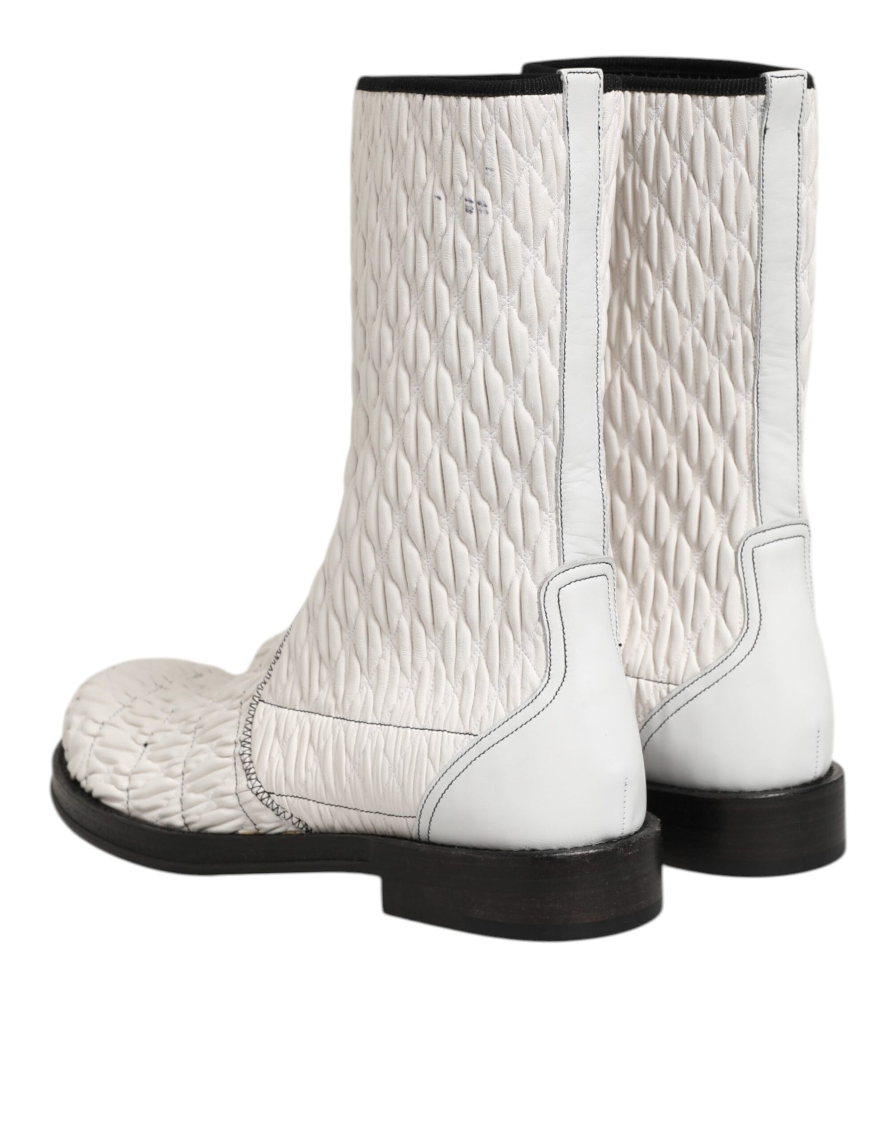 Dolce & Gabbana White Lambskin Leather Mid Calf Boots Shoes | Regal Royce