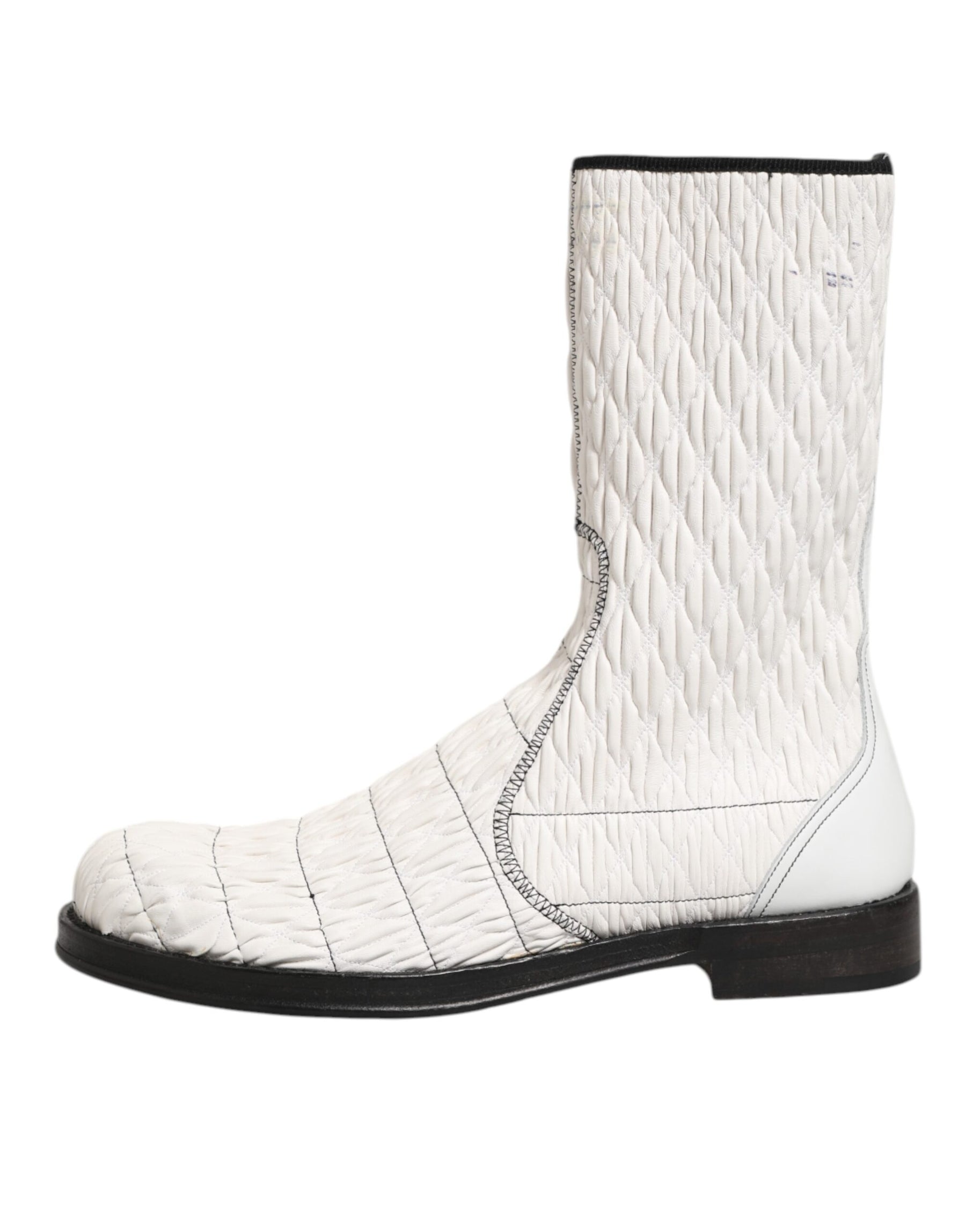 Dolce & Gabbana White Lambskin Leather Mid Calf Boots Shoes | Regal Royce