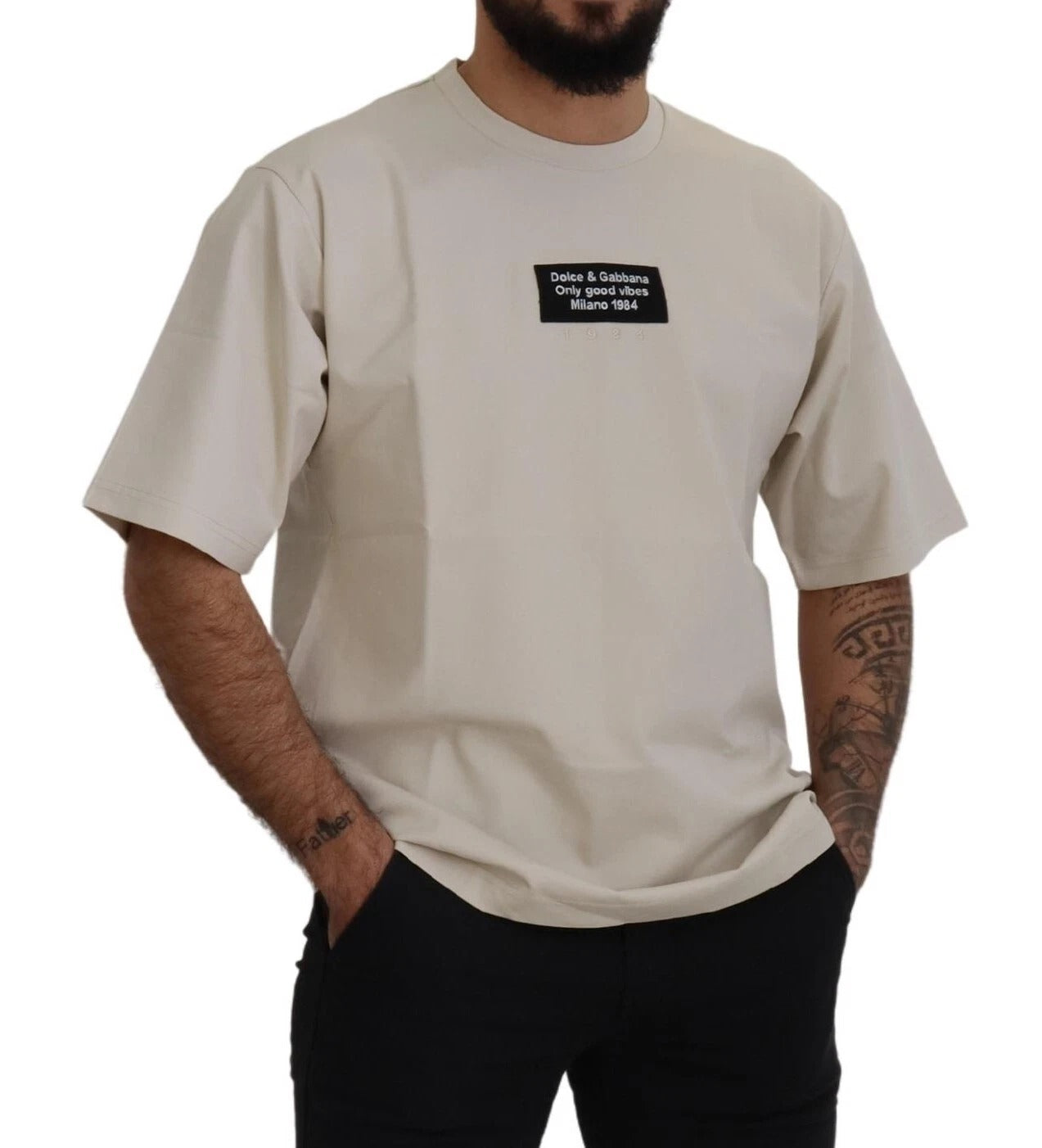 Dolce & Gabbana Ivory Cotton Ivory Printed Crewneck | Regal Royce