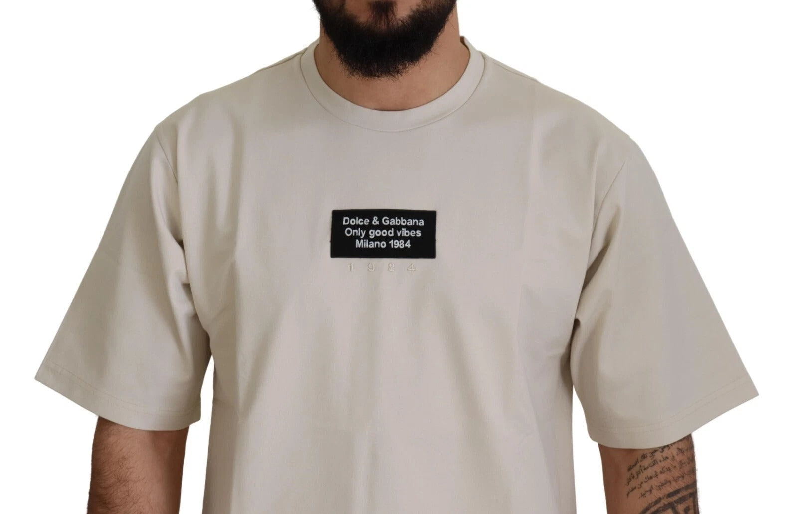 Dolce & Gabbana Ivory Cotton Ivory Printed Crewneck | Regal Royce
