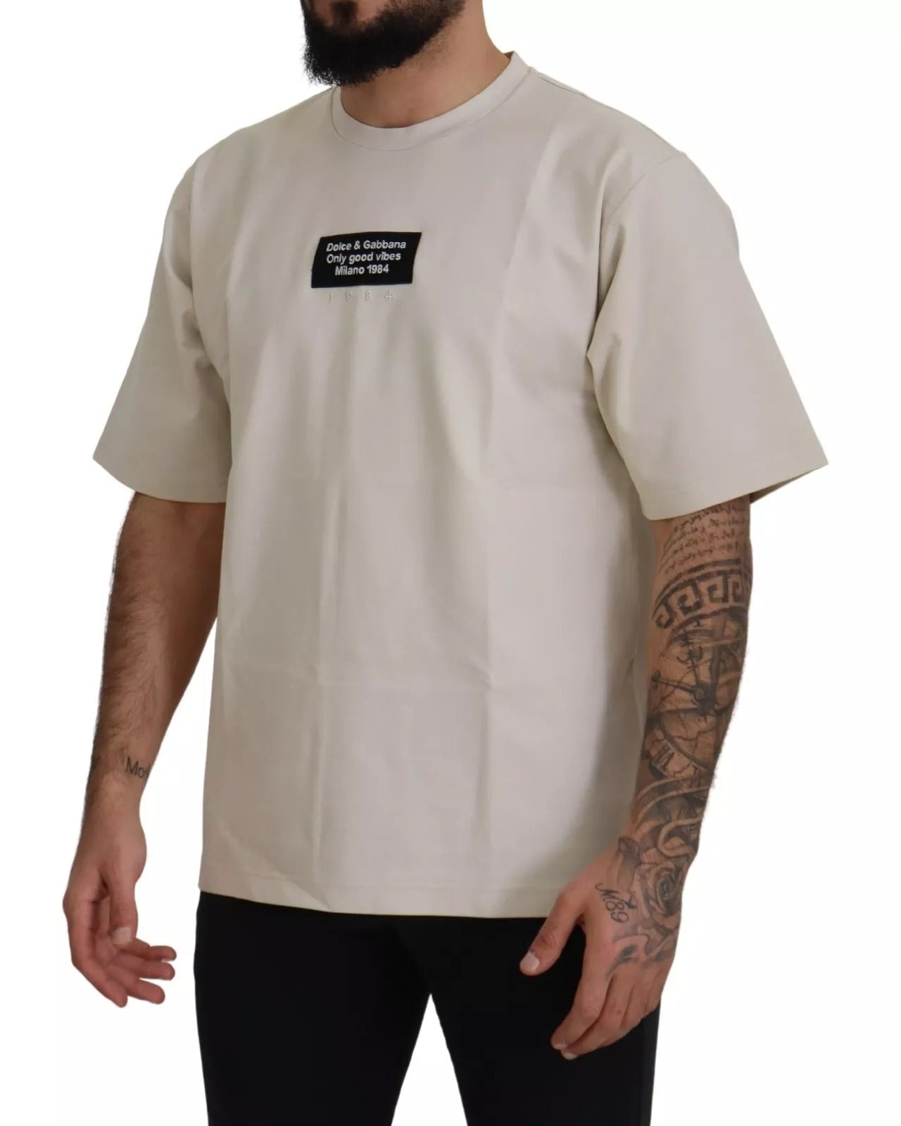 Dolce & Gabbana Ivory Cotton Ivory Printed Crewneck | Regal Royce