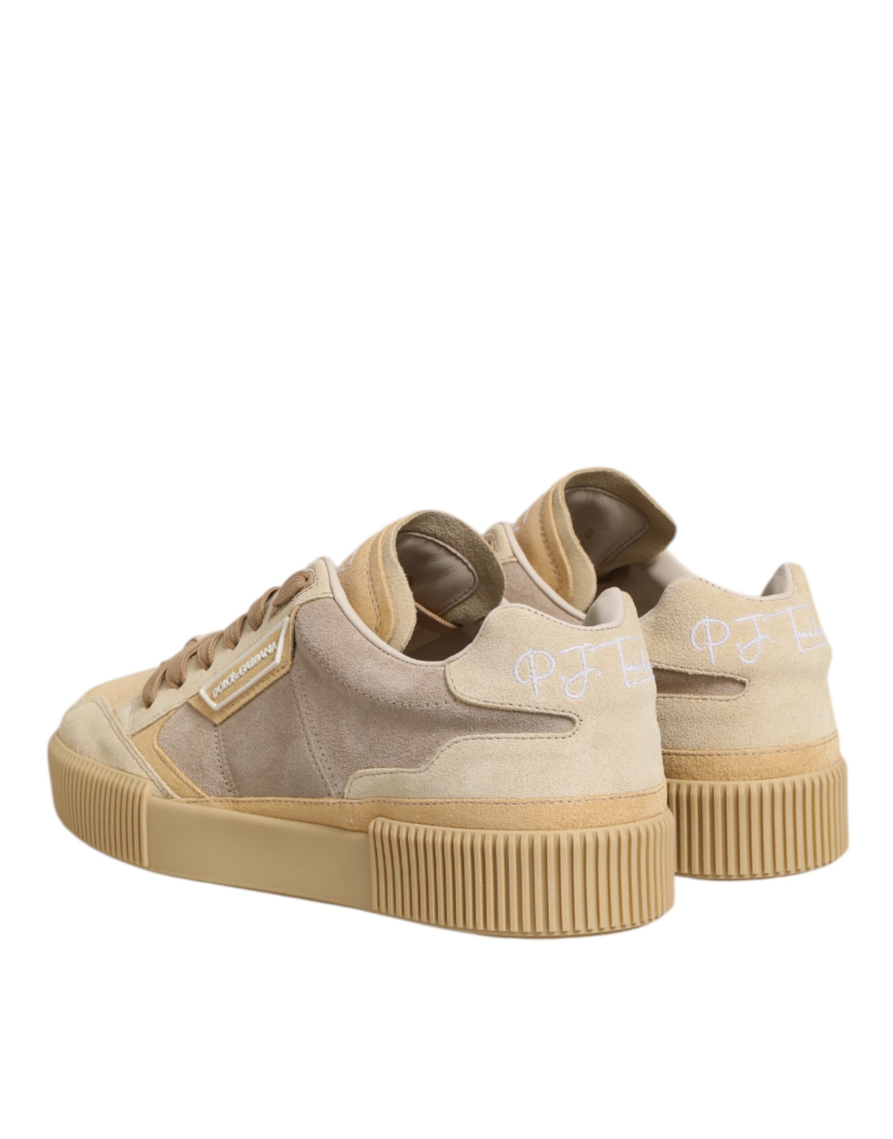 Dolce & Gabbana Beige Leather Miami Low Top Sneakers Men Shoes | Regal Royce
