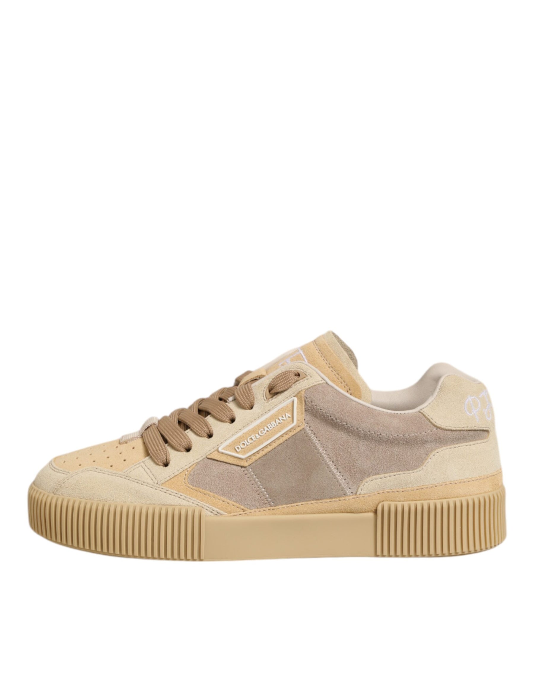 Dolce & Gabbana Beige Leather Miami Low Top Sneakers Men Shoes | Regal Royce