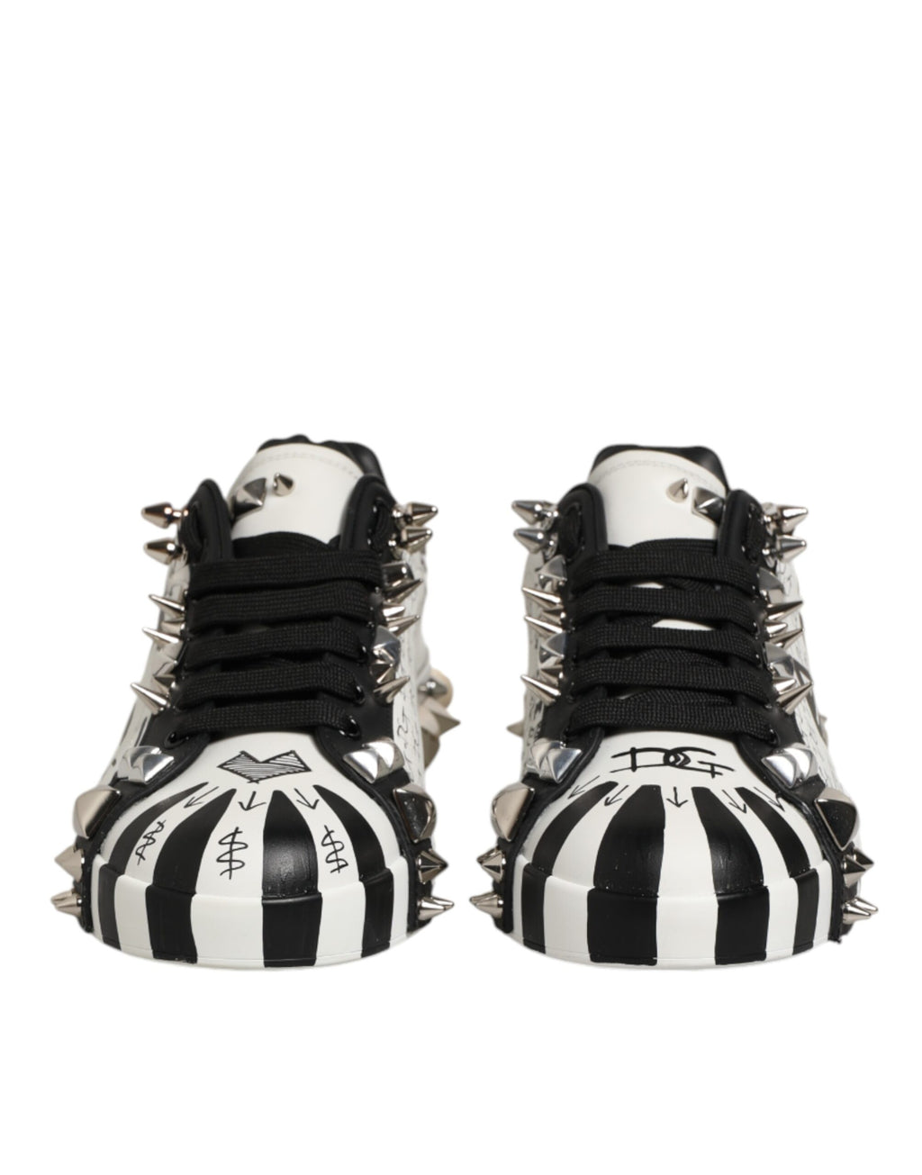 Dolce & Gabbana Black White Studded Low Top Sneakers Shoes