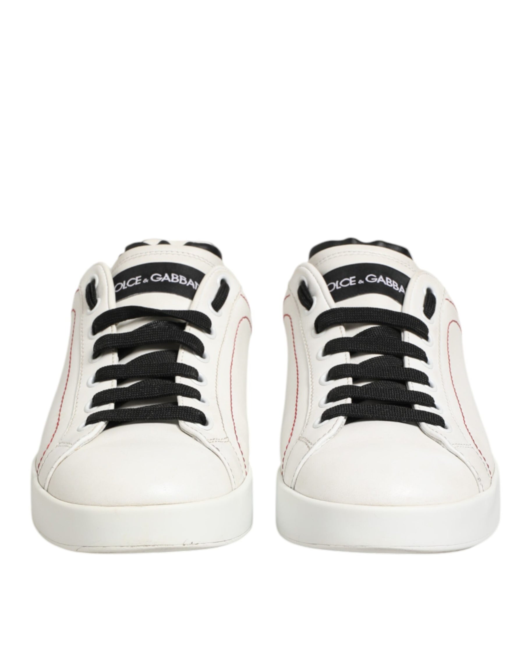 Dolce & Gabbana White Black Leather Low Top Sneaker Shoes | Regal Royce