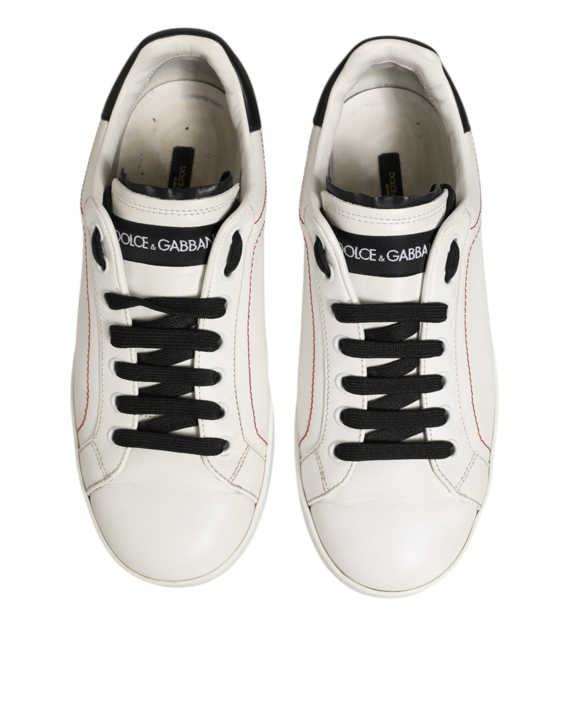 Dolce & Gabbana White Black Leather Low Top Sneaker Shoes | Regal Royce