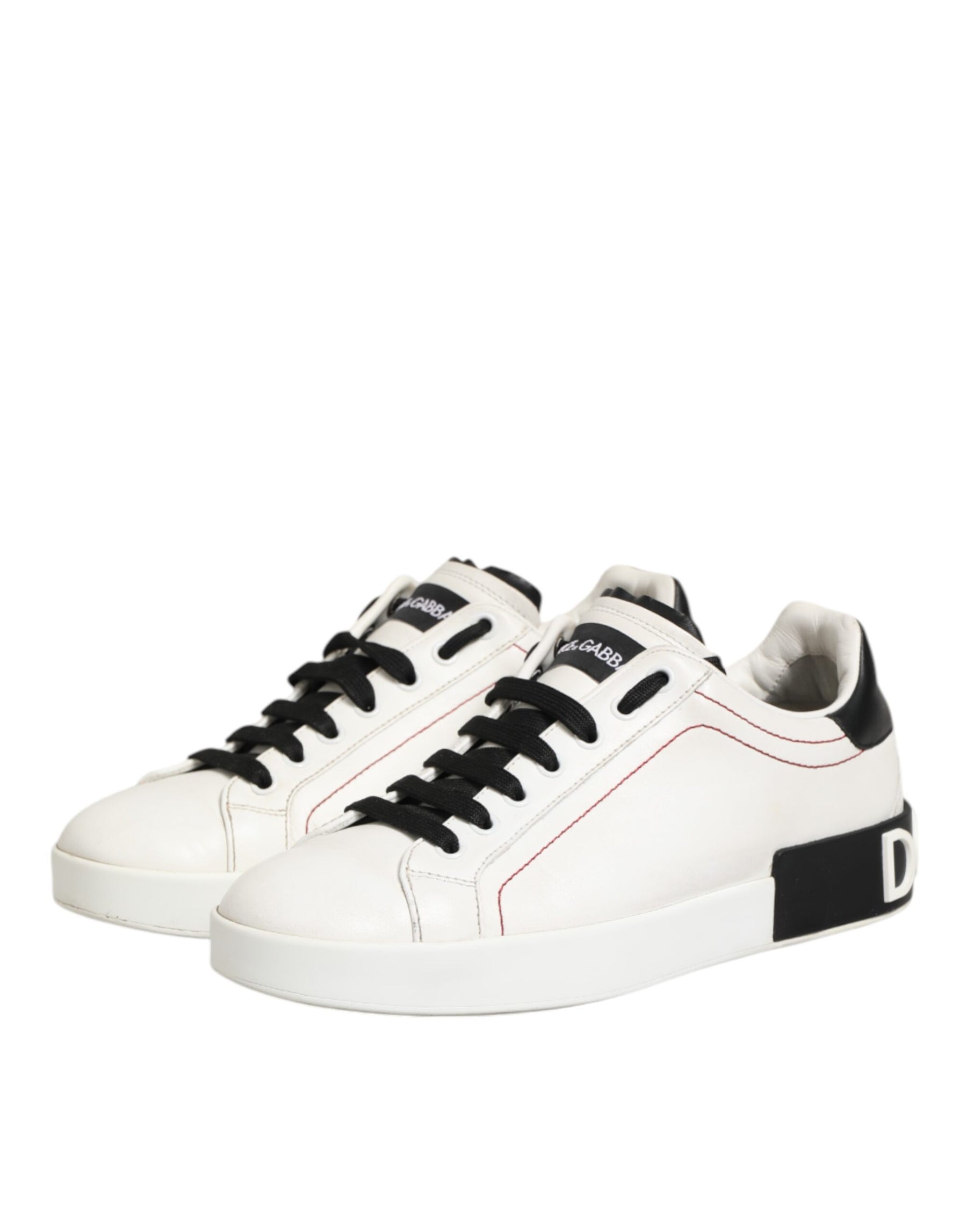 Dolce & Gabbana White Black Leather Low Top Sneaker Shoes | Regal Royce
