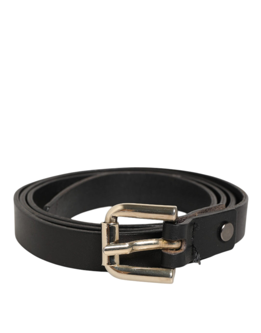 GF Ferre Black Leather Slim Gold Tone Buckle Waist Men Belt