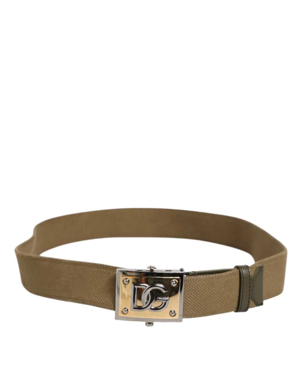 Dolce & Gabbana Military Green Nylon Logo Metal Buckle Belt