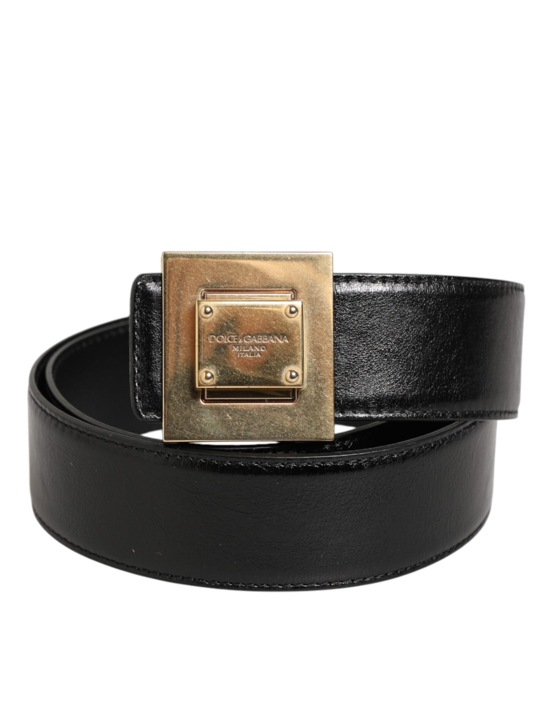Dolce & Gabbana Black Leather Classic Metal Logo Buckle Belt | Regal Royce